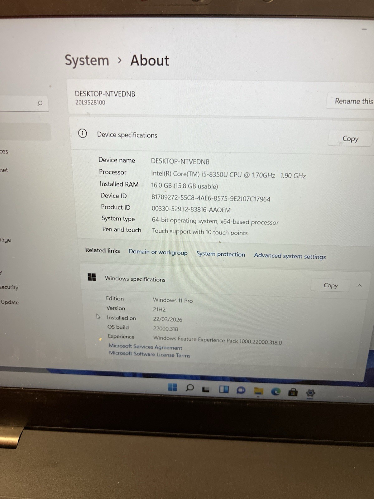 Lenovo ThinkPad T580 15.6” i5 8350u 16GB RAM 512GB SSD Win 11 Pro