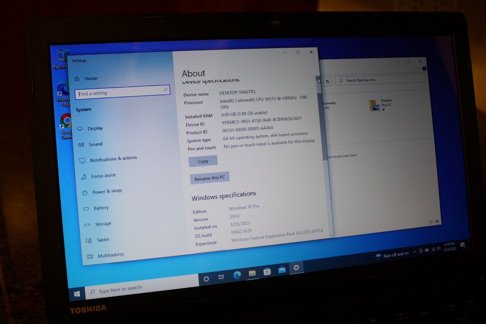 Toshiba C55 1.80GHz 4GB RAM 500GB HDD Updated to 20H2 Version Windows 10PRO