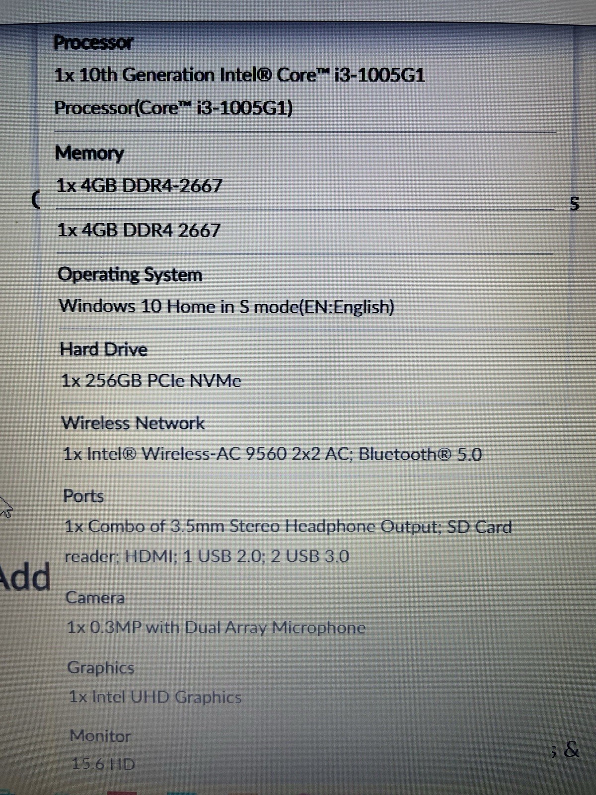 Lenovo IdeaPad 3 15IIL05 Laptop 15.6″ Display 256GB SSD 8GB RAM I3-10th Gen CPU