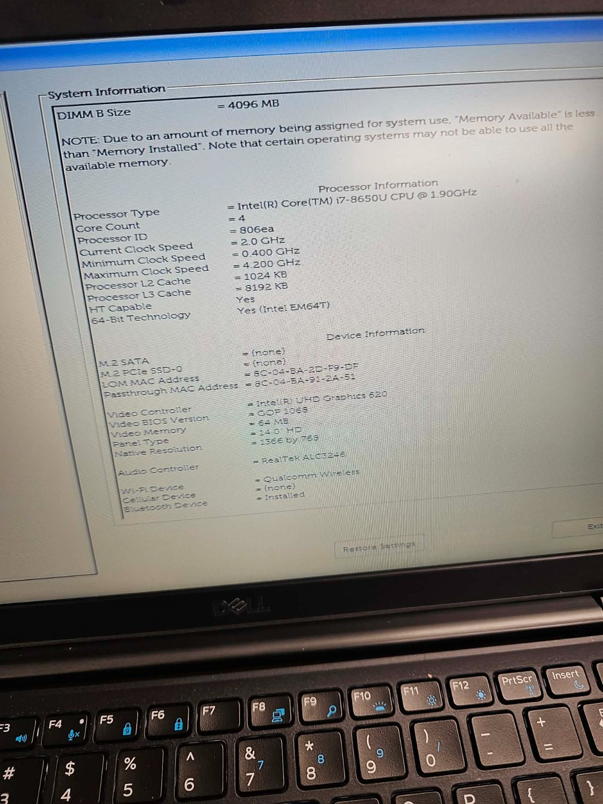 Home/Office Dell Latitude 7490 Intel Core i7-8650U 1.9GHZ 4GB B/T Web Cam Laptop