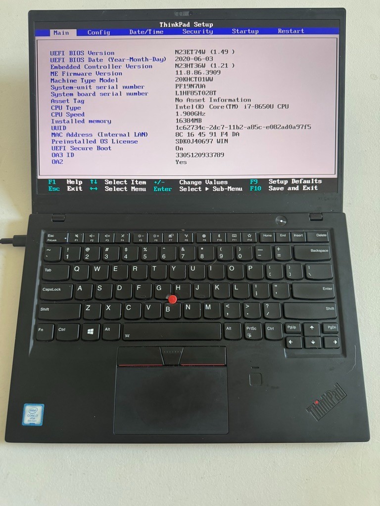 Lenovo ThinkPad X1 Carbon Gen 6 Laptop Intel Core i7-8650U 16GB RAM – No SSD