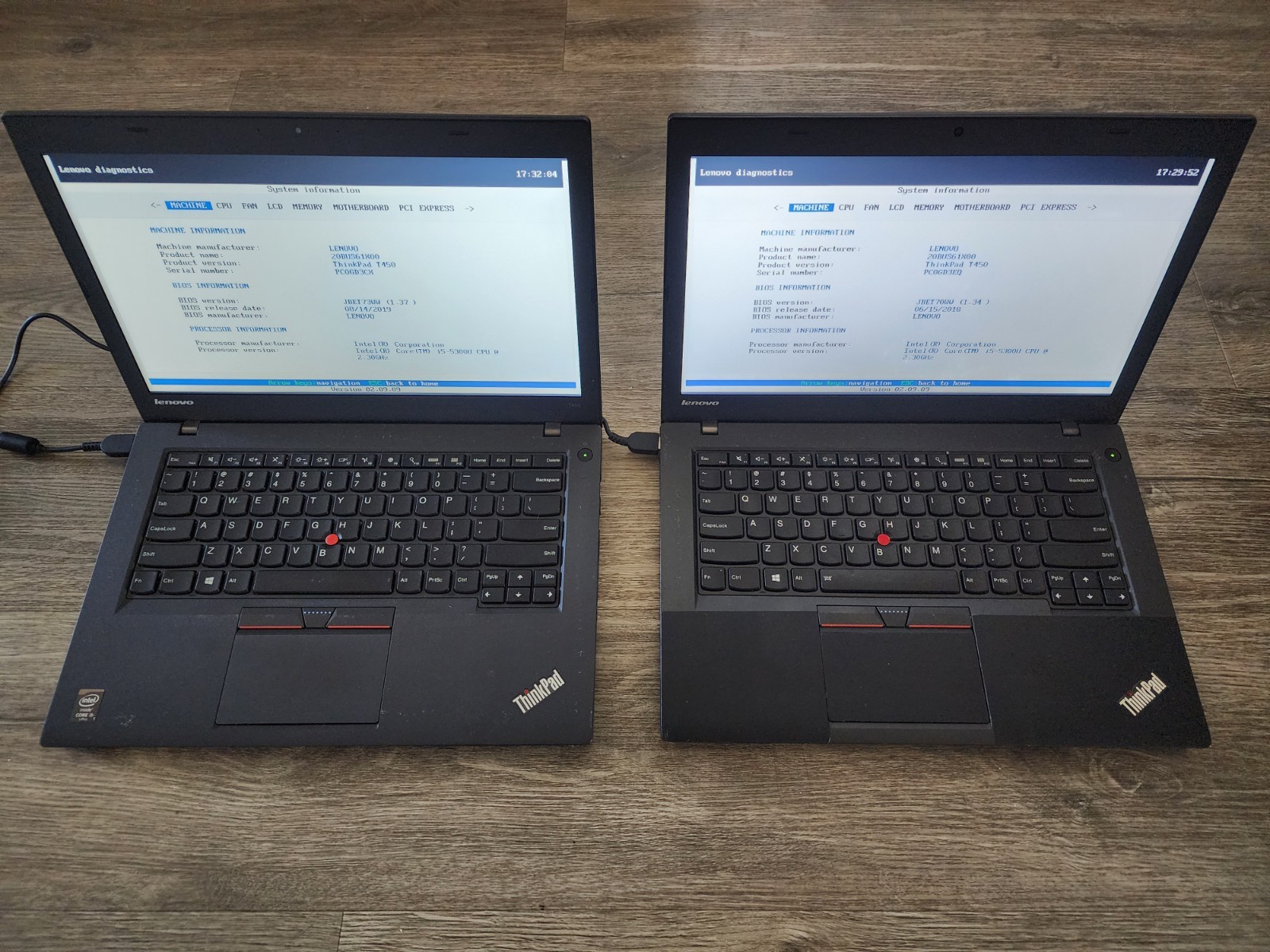LOT LENOVO ThinkPad T450 LAPTOP/NOTEBOOK PC INTEL i5-5300U CPU 8GB + AC ADAPTER