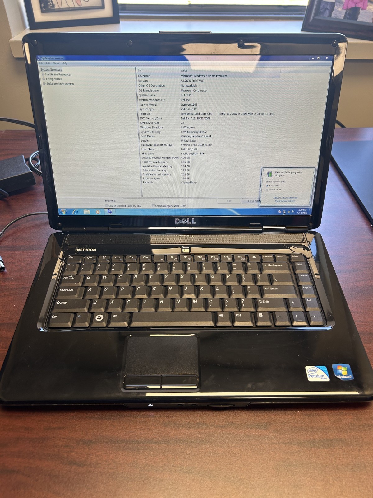 Dell Inspiron 1545 15.6 Dual Core T4400 2.2Ghz 4GB 500GB Windows 7 Good battery
