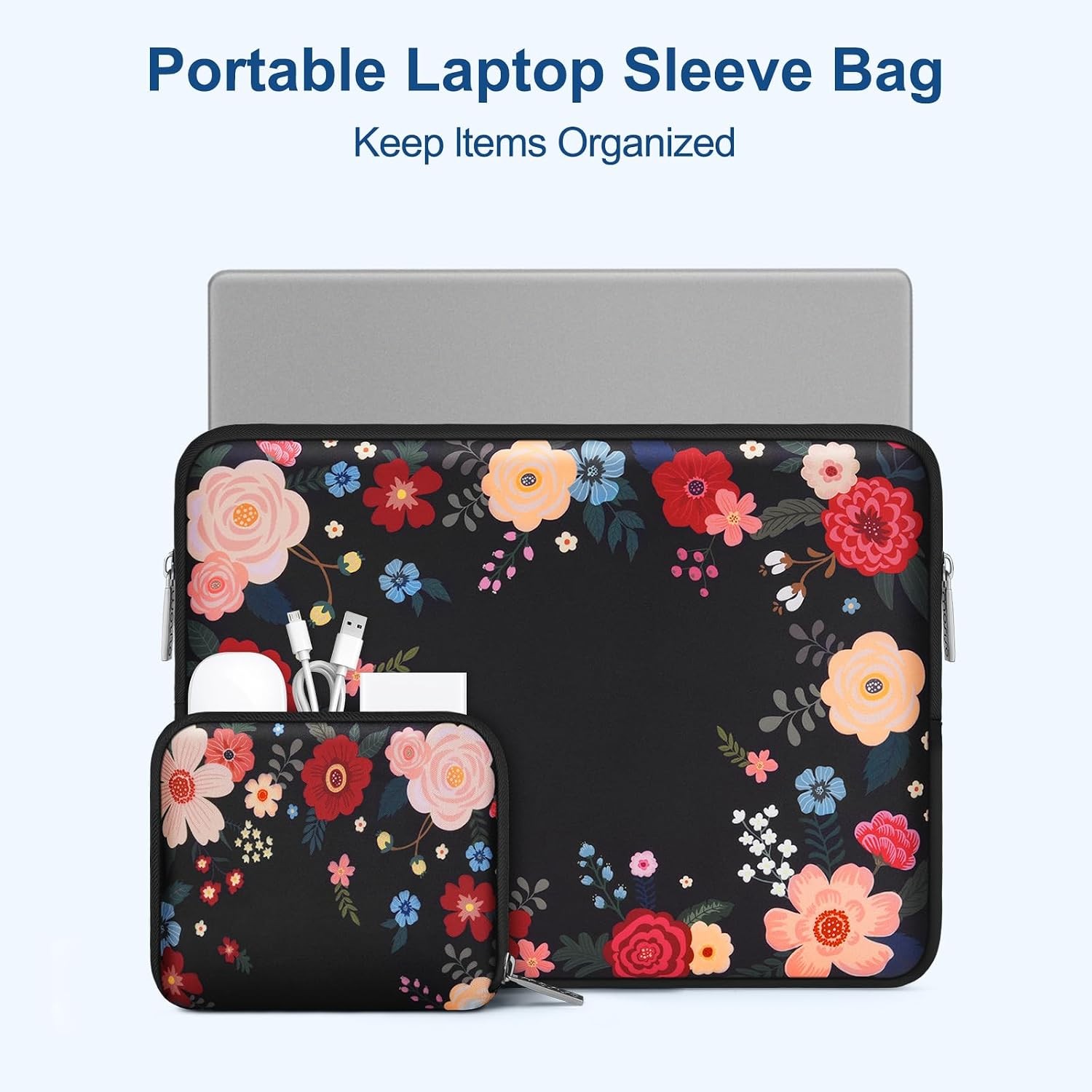 Neoprene Laptop Sleeve Bag for 13-13.3 inch MacBook Air/Pro 13, Ink Dyed Flowers
