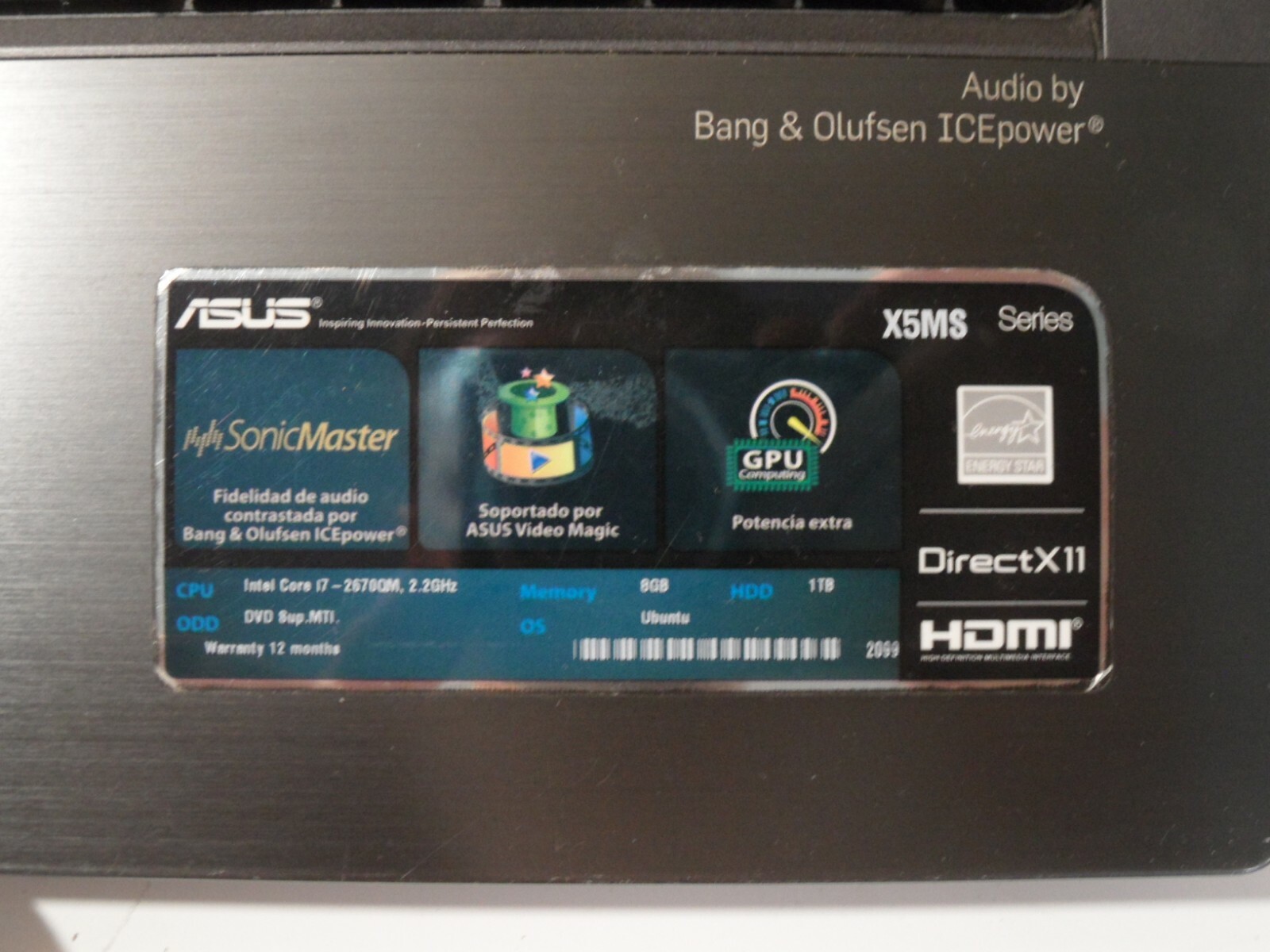 ASUS X5MS N53SM Laptop 4 Parts Booted Windows 10 1TB i7-2670QM Spanish