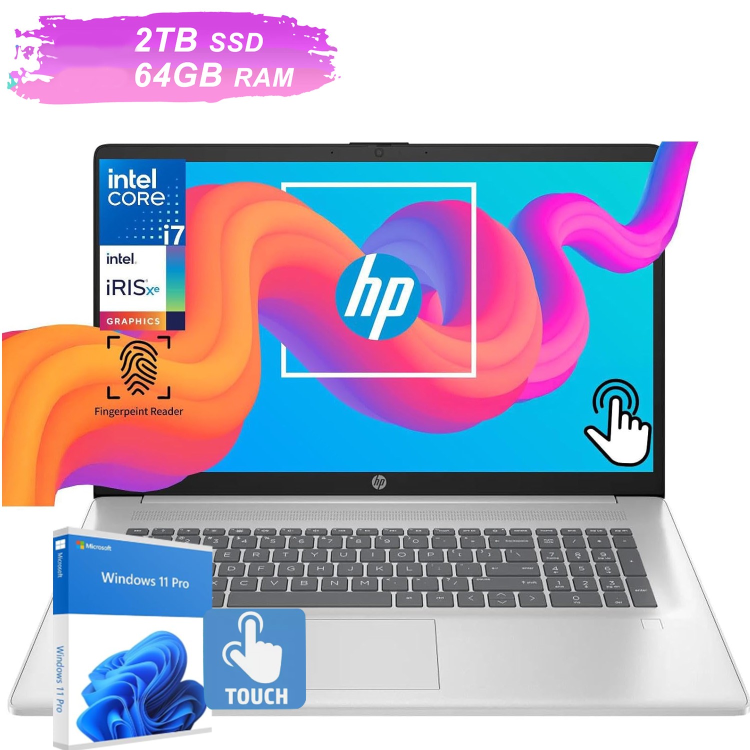 HP 17.3″Touch HD+ 250 nits Laptop,10Core i7-1355U,64 2TB SSD +Win11 Pro US