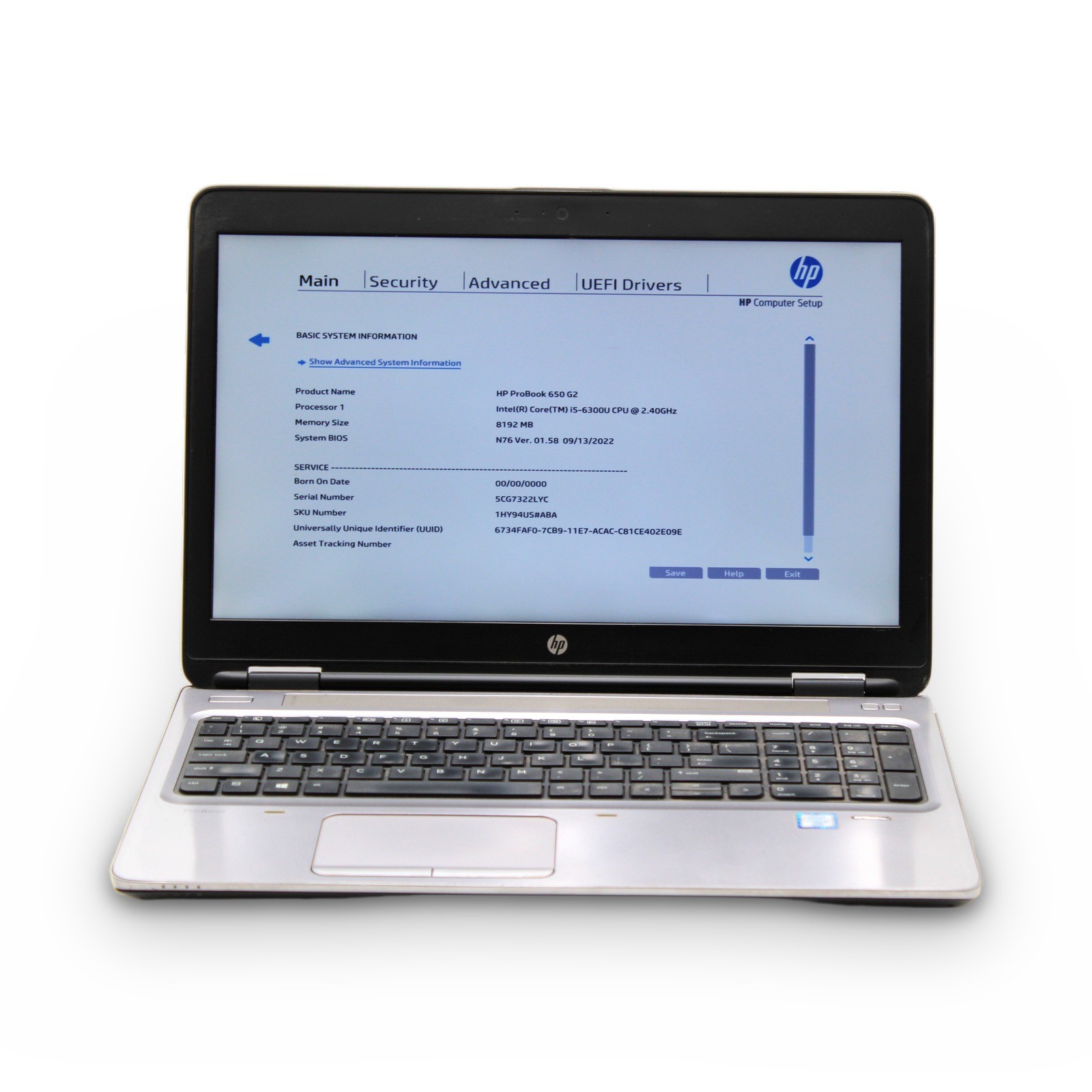 HP ProBook 650 G2 15.6in i5-6300U 2.4GHz 8GB DVD-RW Grade B No OS, Drive