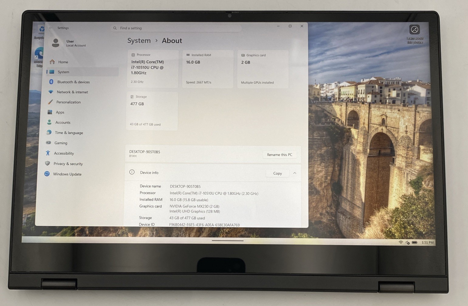 Lenovo IdeaPad FLEX-15IML 2-in-1 Touch I7-10510U 16GB RAM MX230 512GB SSD W11P