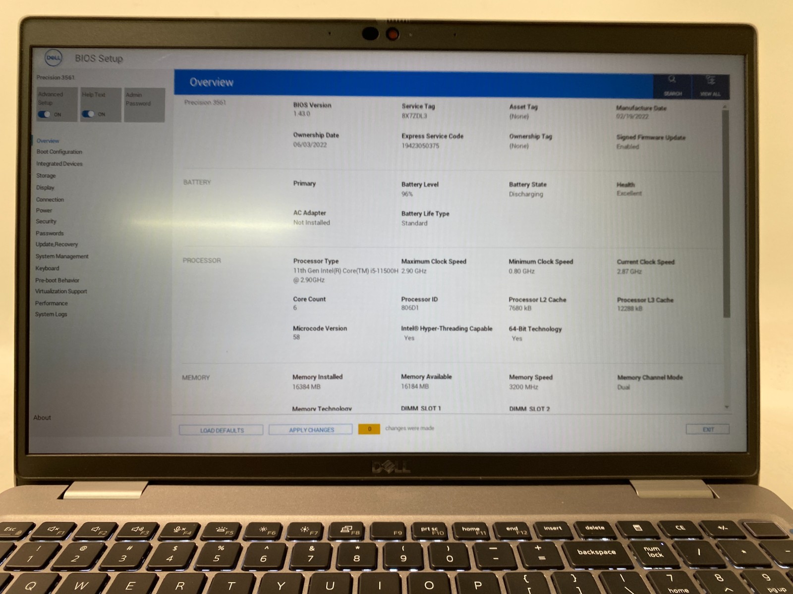 Dell Precision 3561 i5-11500H 16GB DDR4 256GB SSD Win11H 90%+ Battery Chip Paint