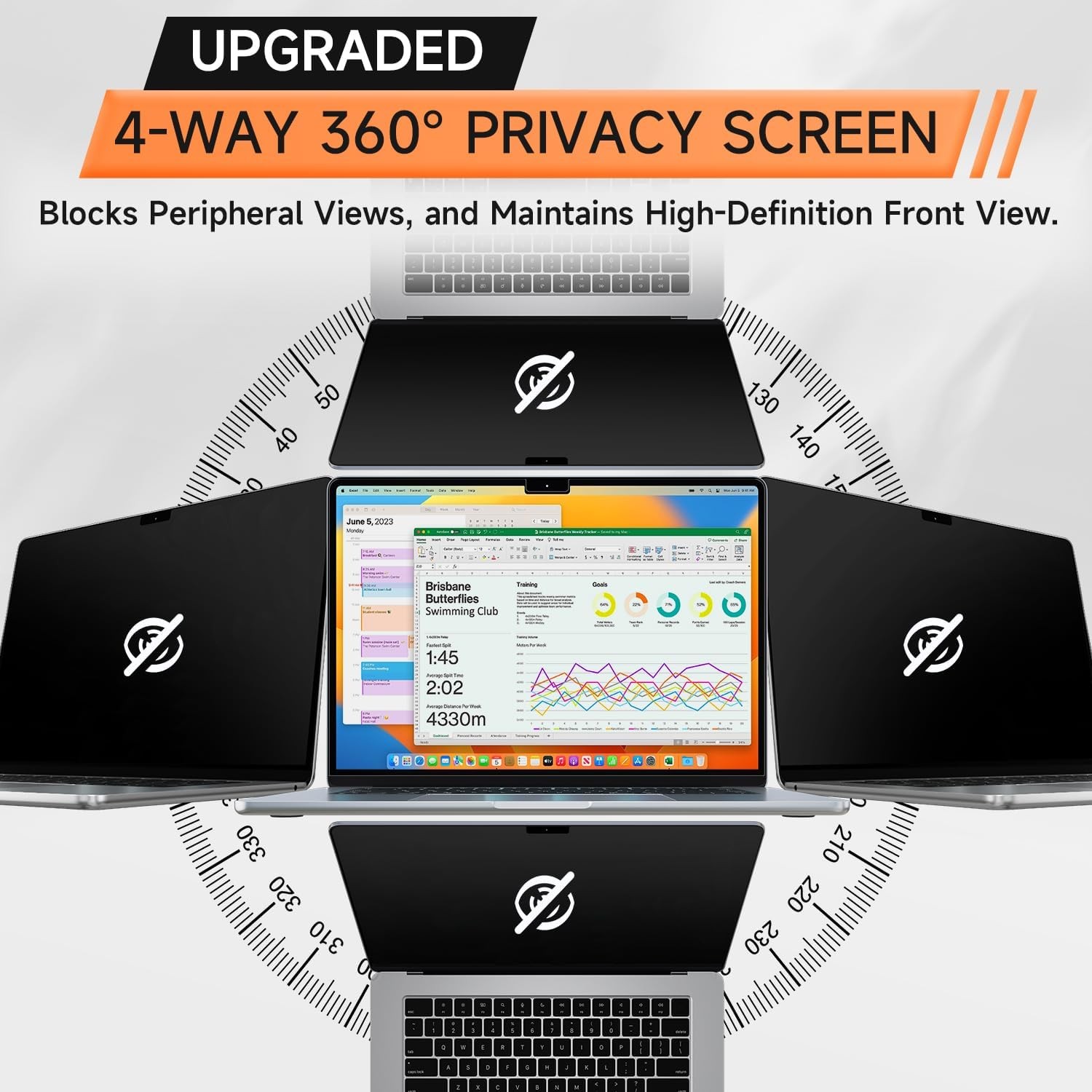 360-Degree Privacy Screen for 13.6″ MacBook Air 2022-2026, Anti-Glare Blue Light