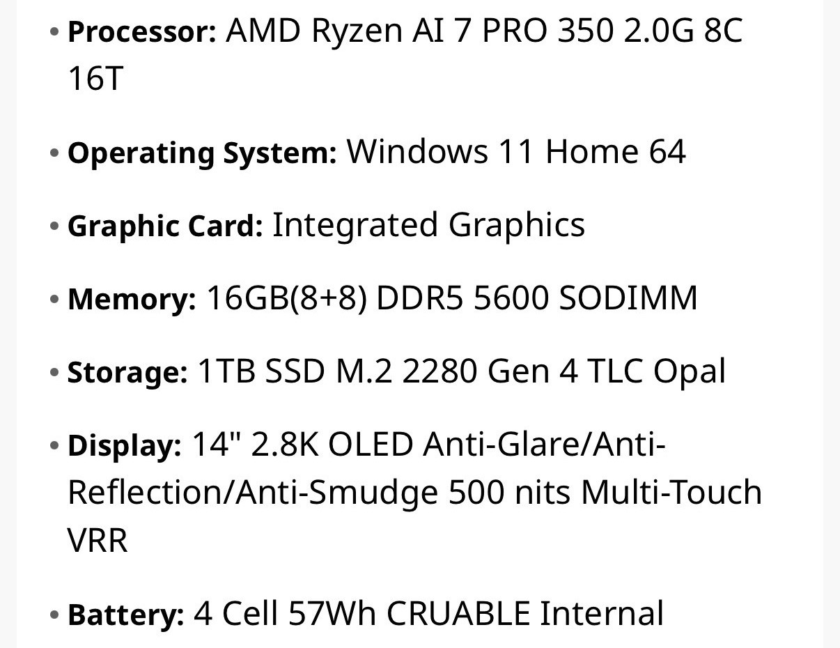 Lenovo ThinkPad T14s Gen 6 2.8K OLED Touch Ryzen AI 7 350 16GB 1TB Win11 Home