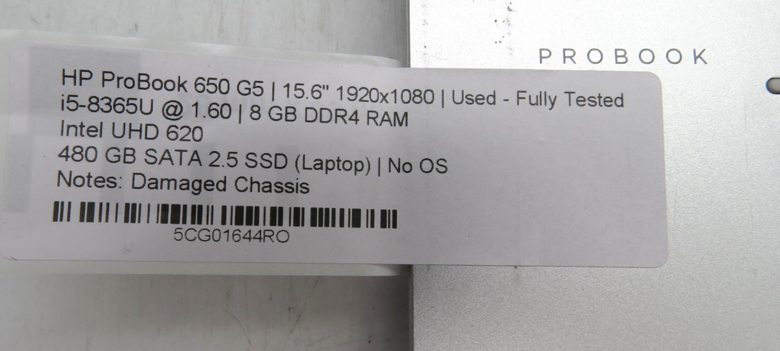 HP ProBook 650 G5 _ i5-8365U @ 1.6 _ 8GB RAM _ 480GB SSD _ No OS *READ