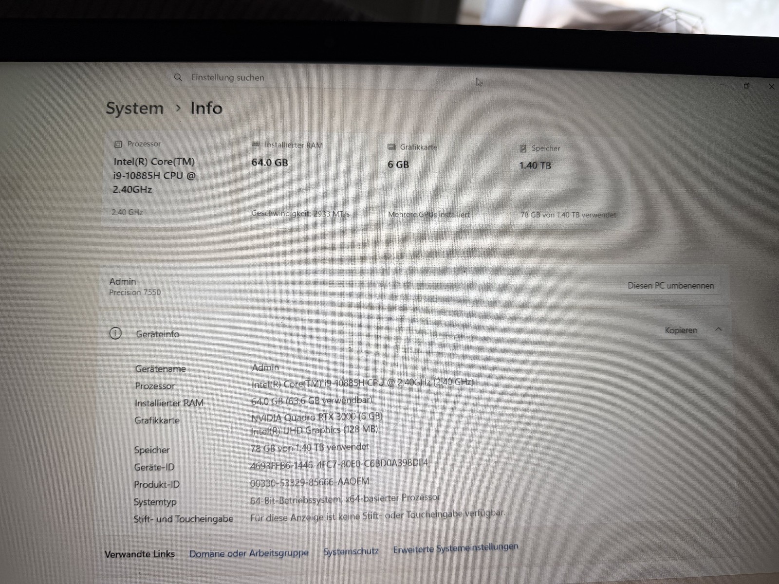 Dell Precision 7550 i9-10885H 64GB RTX3000 1.5TB SSD Win11 Pro