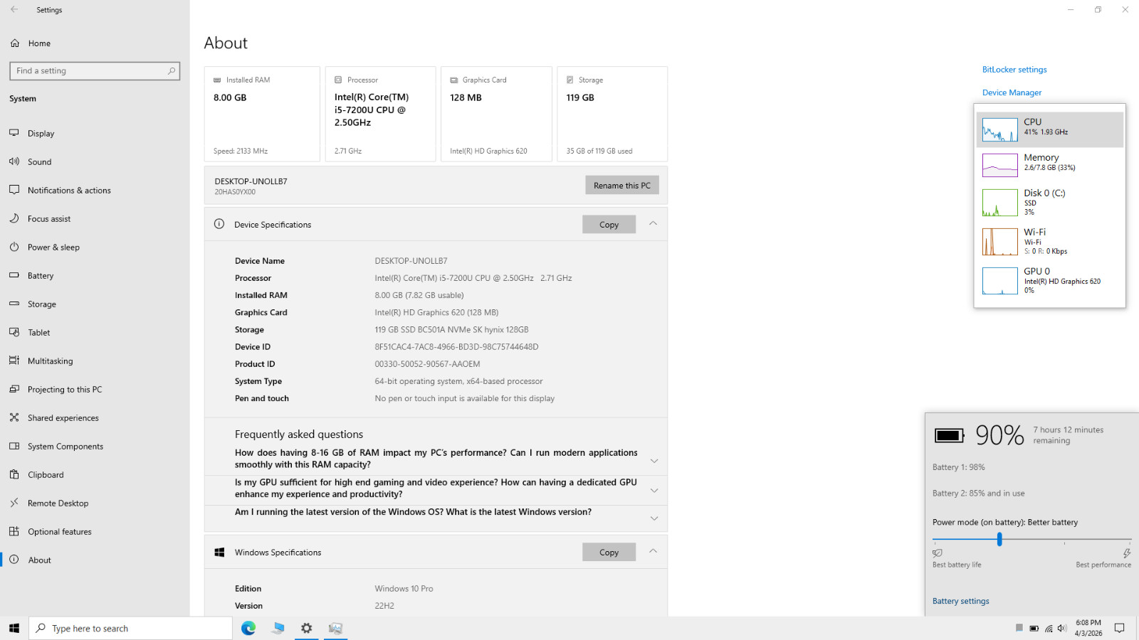 Lenovo ThinkPad T570 i5-7200U 8GB RAM 128GB SSD + Battery