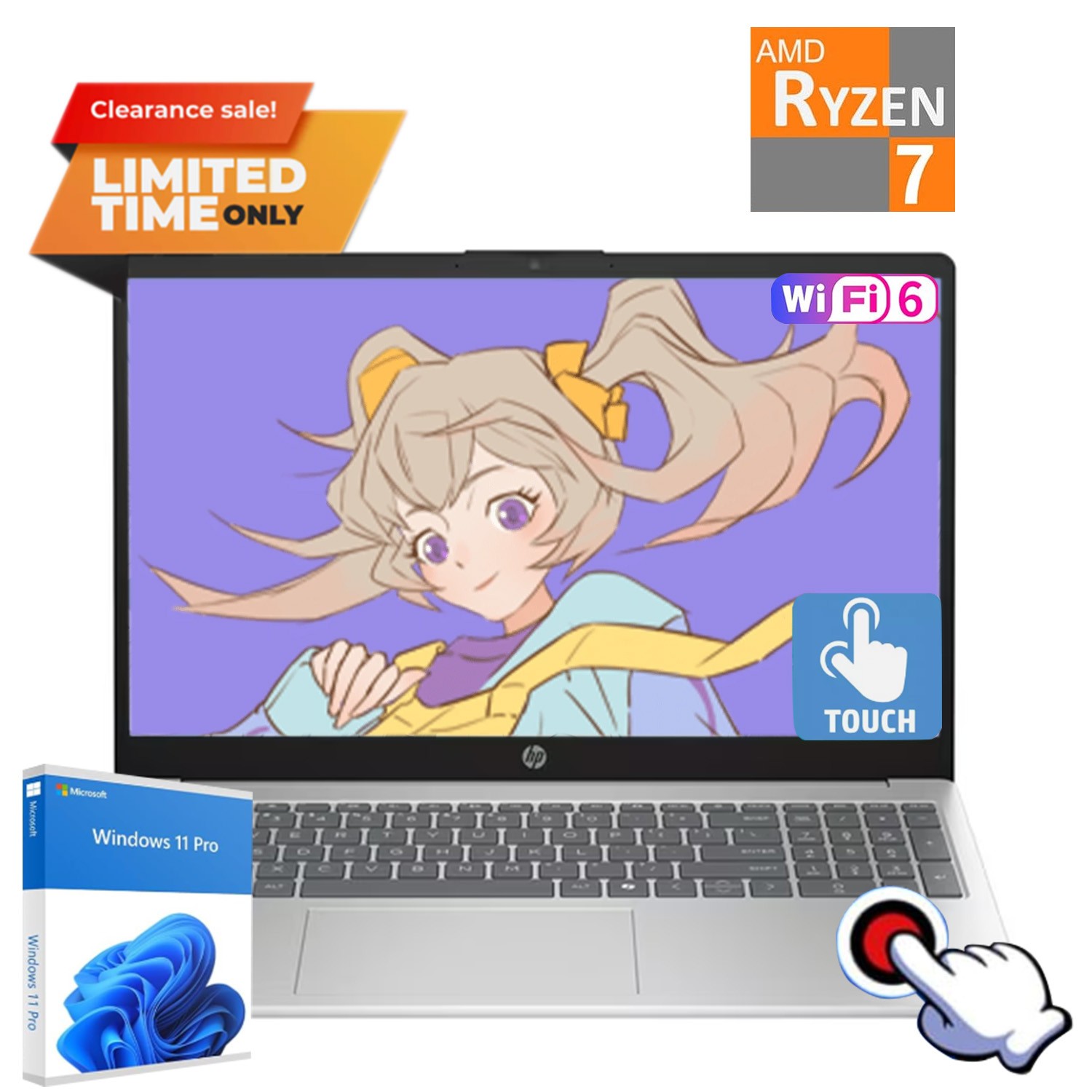 2025 HP 15 15.6″Touch Laptop, AMD Ryzen 7 7730U 64GB 1TSSD Silver +Win11pro
