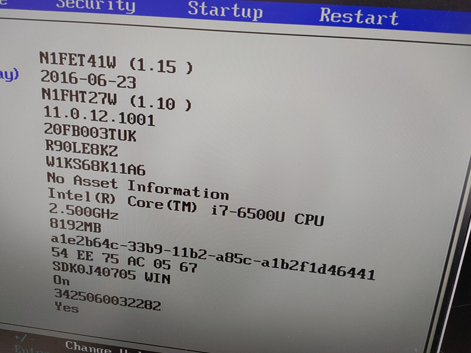 Lenovo ThinkPad Core i7-6500U@ 2.50GHz, NO RAM ,NO HD ( Selling Motherboard)