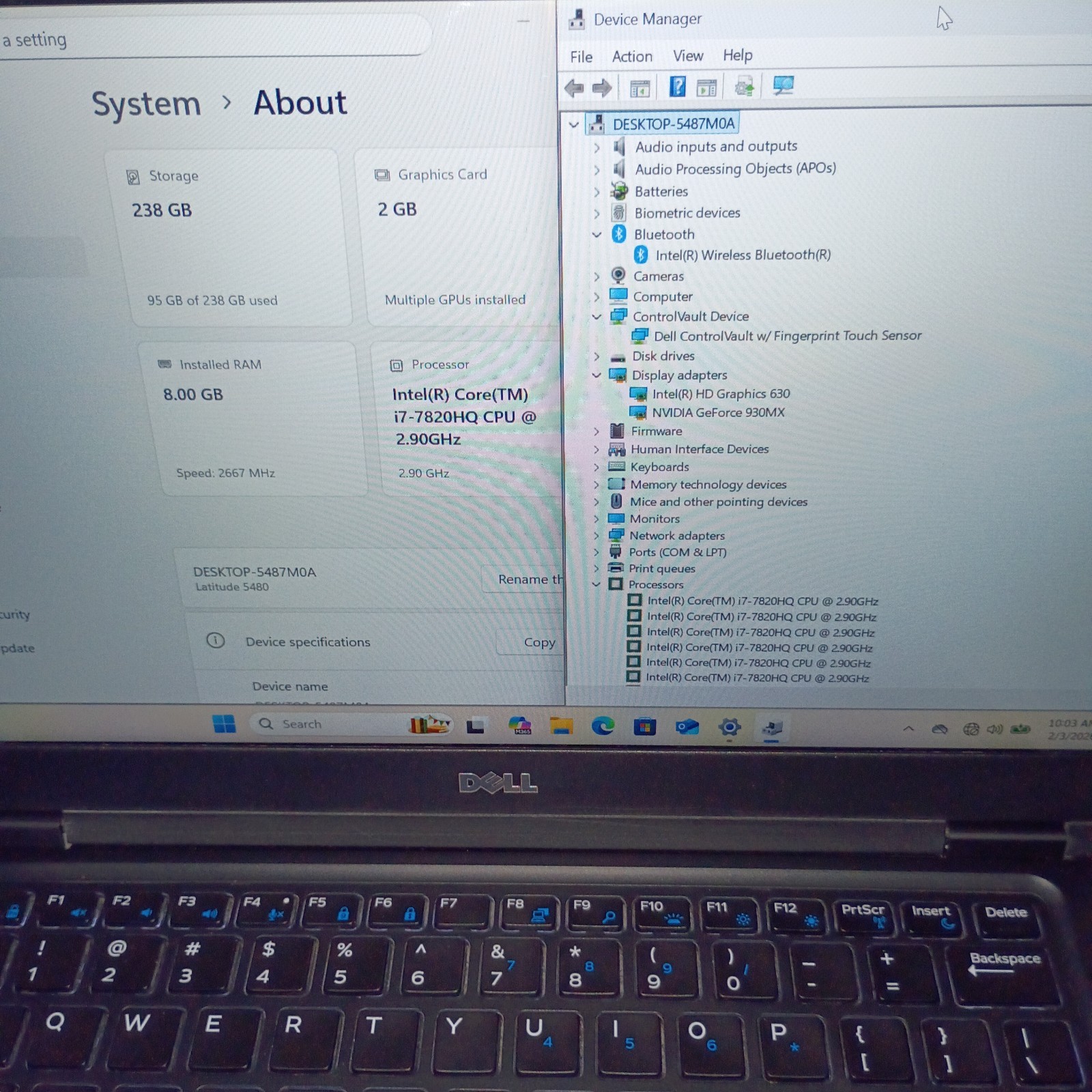 DELL LATITUDE 5480 i7-7820HQ 2.9GHz 8GB RAM 256GB SSD TOUCH NVIDIA 930MX REPAIR