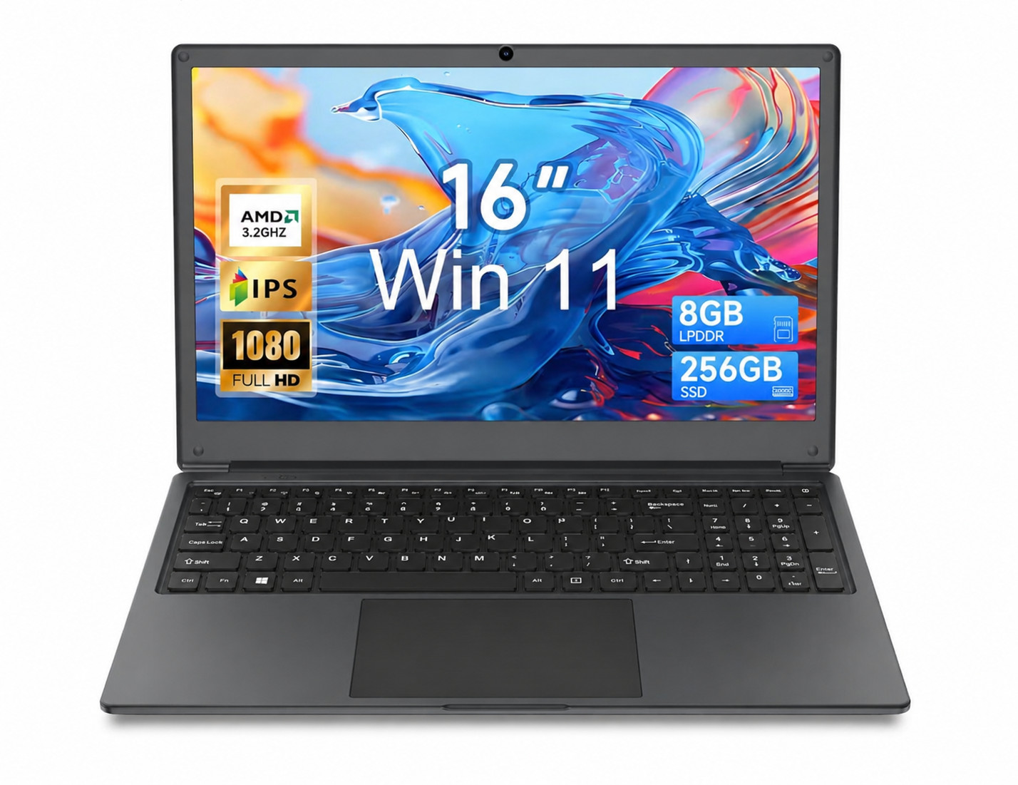 16-inch Laptop Computer with Win11, 8GB RAM 256GB SSD Expandable 1TB/Dark Gray
