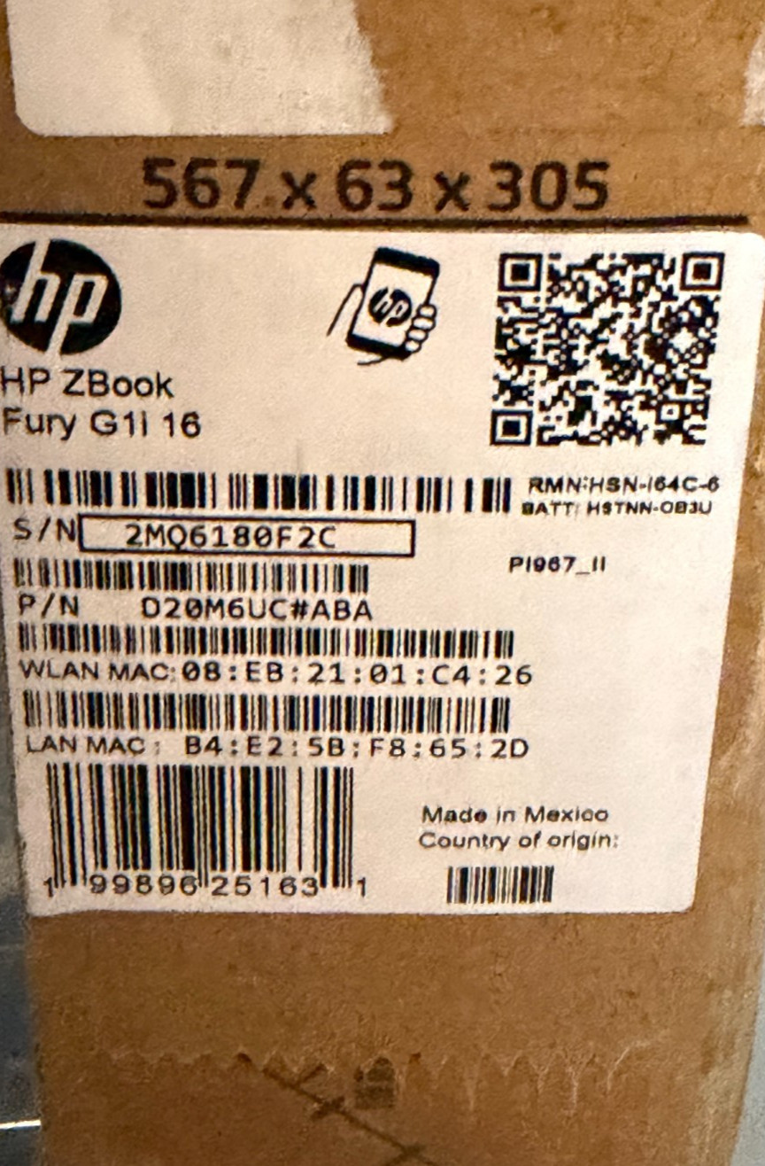 HP Zbook Fury 16 G1i Ultra 9 285HX/RTX 1000/32GB DDR5/512 GB SSD – Open Box wty