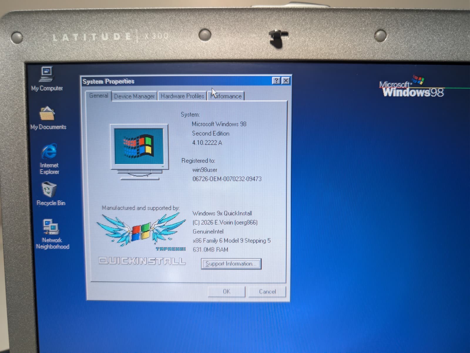 Dell Latitude X300 | Pentium M 1200 640MB RAM 60GB HDD | Windows 98 SE