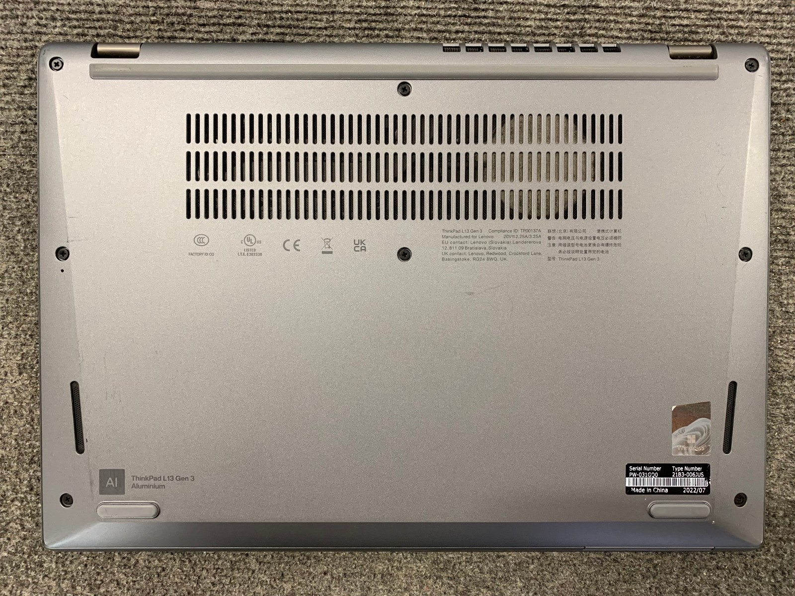 Lenovo ThinkPad L13 Gen 3 14″ i7-1265U 16GB RAM, No Storage, Remote Managed