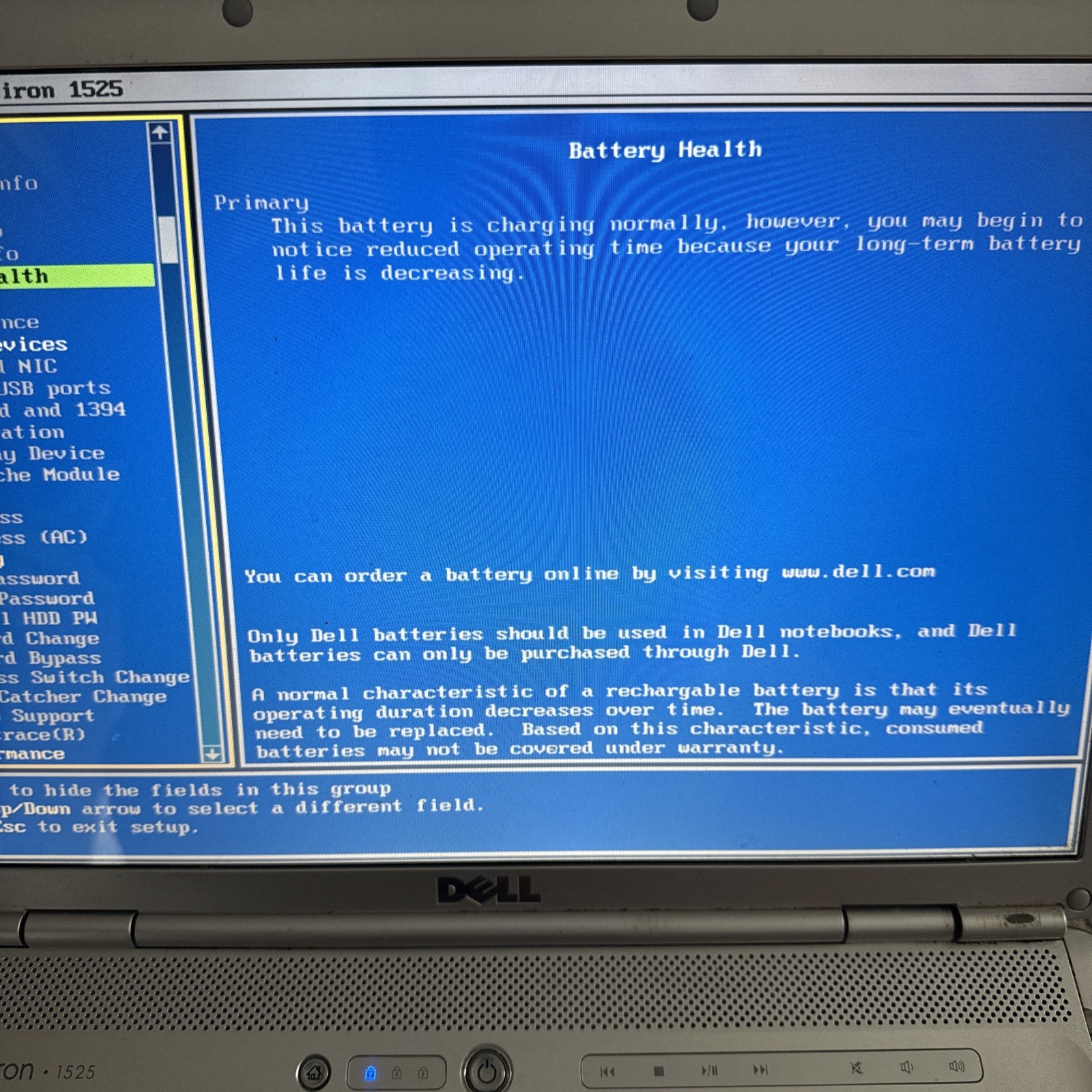 Dell Insprion 1525 intel Cpu 2.16ghz, 4gb ram, 120 HDD, Boot Bios, Batt, No OS
