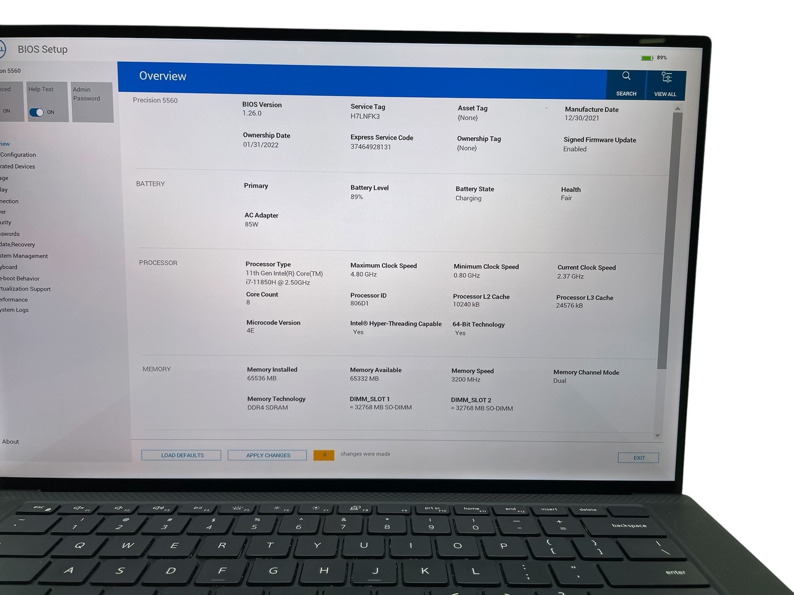 Dell Precision 5560 15″ – i7 2.5GHz – 64GB RAM – 256GB SSD – Grade D