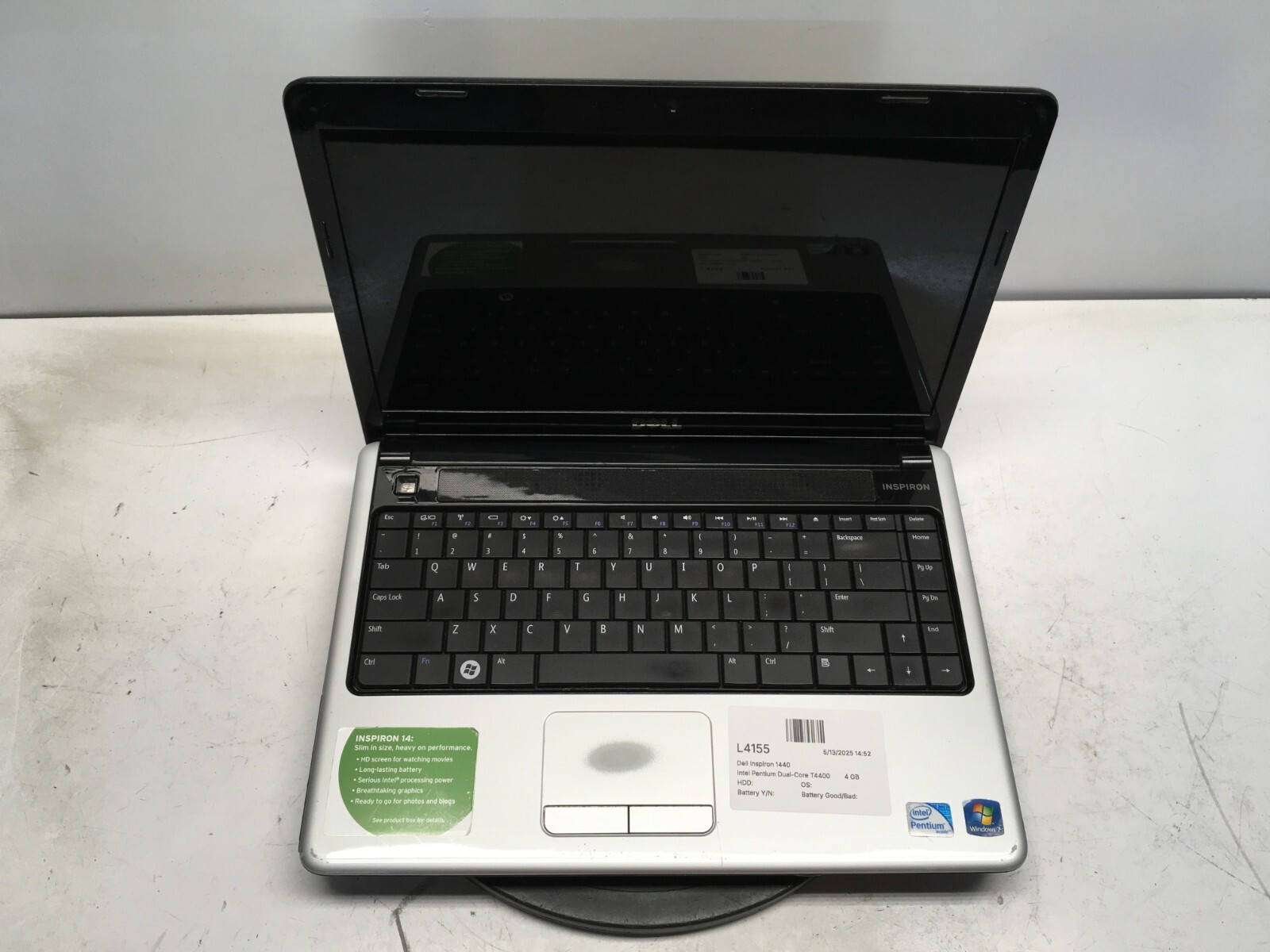 Dell Inspiron 1440 Intel Pentium Dual-Core T4400 2.2GHz 4 GB NO HDD No Batt