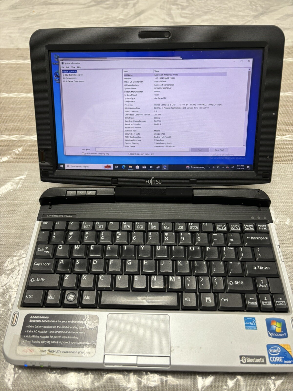 Fujitsu T 580 Core i5 – 1.33 GHz 3GB Ram Windows 10 – 512 SSD 10” Touch