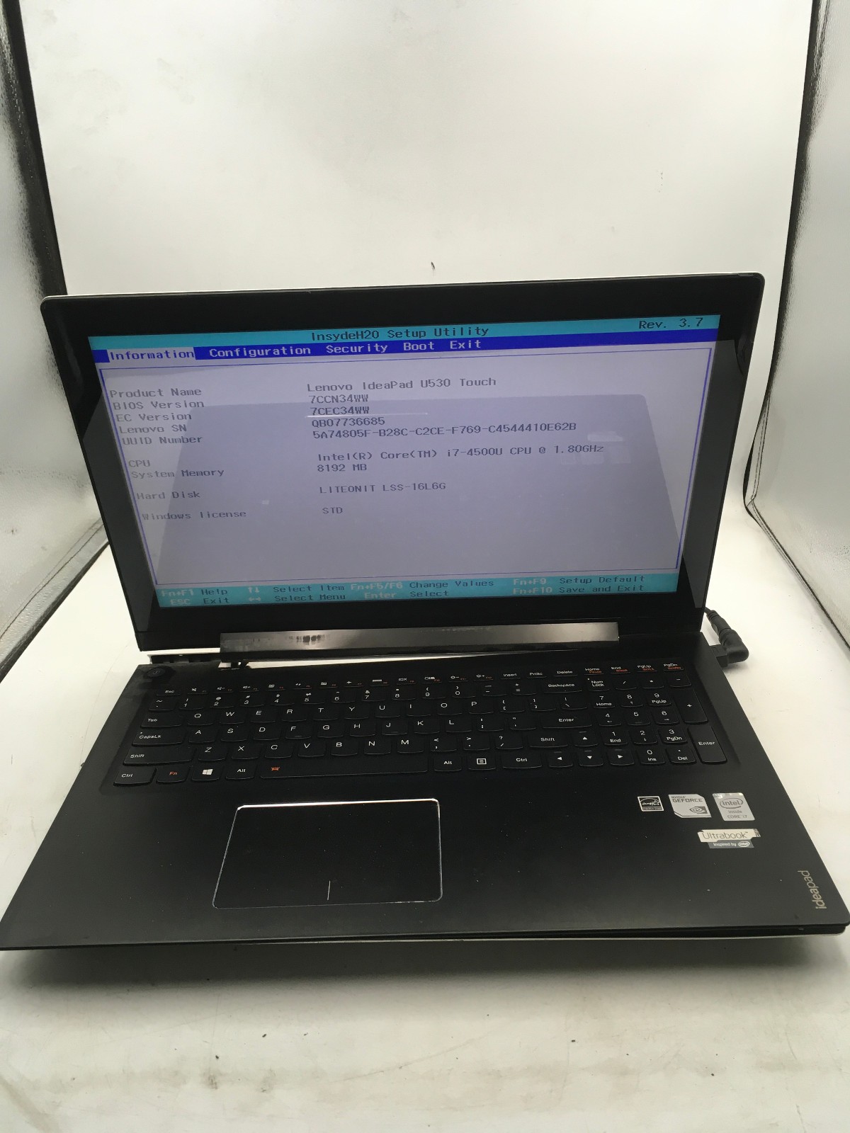 LENOVO IDEAPAD U530 TOUCH – BOOTS TO BIOS – INTEL I7 4500U – 8GB RAM – READ – BB