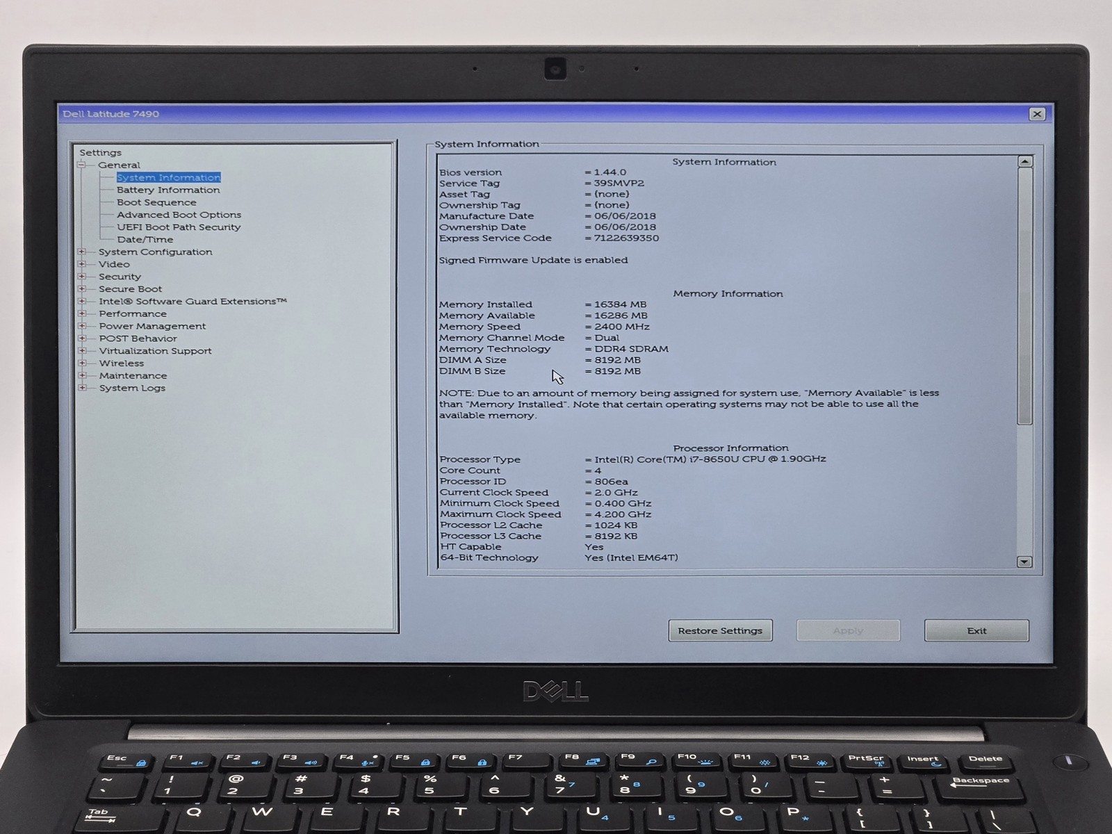 Dell Latitude 7490 14″ FHD I7-8650U 256GB SSD 16GB W11P Webcam Backlit