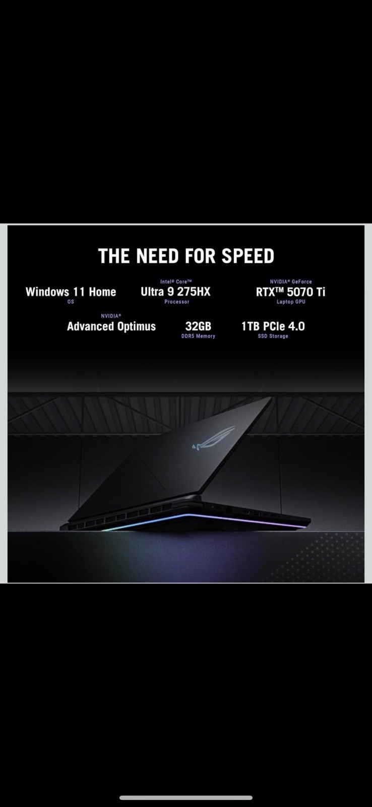 ASUS ROG Strix Gaming 17in+ Black Ultra 9 275HX RTX 5070 Ti 32GB 1TB