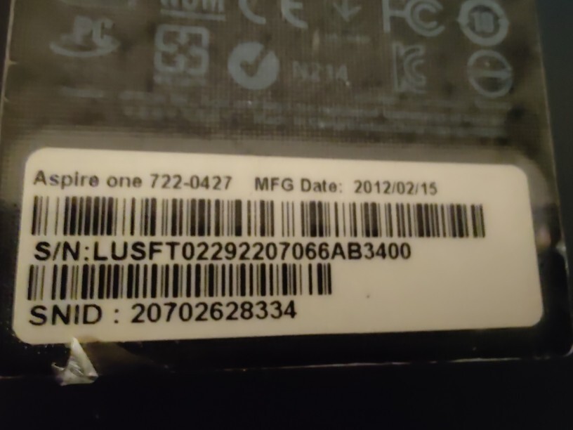 For parts or not working Acer Aspire One 722 – 0427 Laptop 11.6″