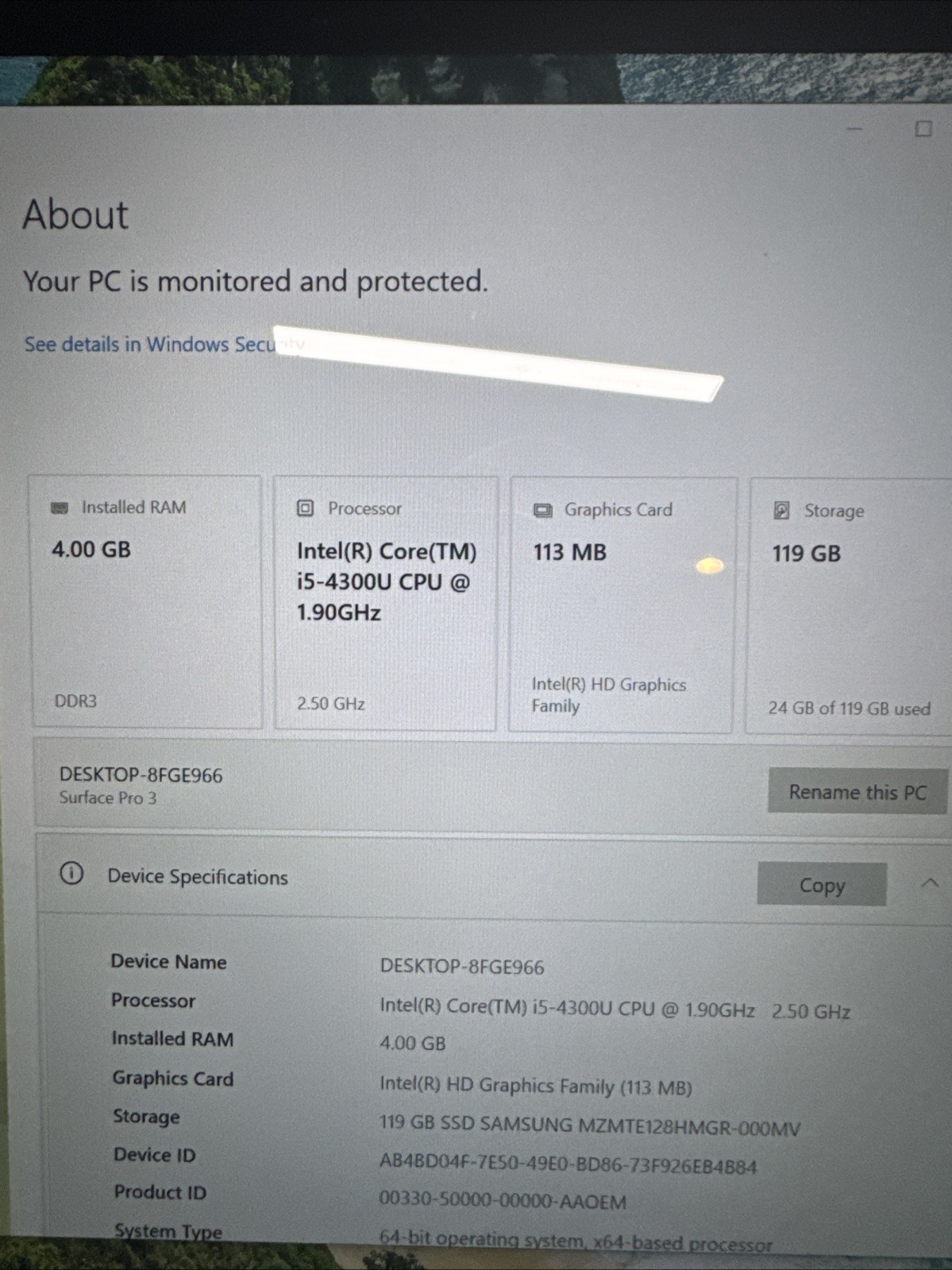 Microsoft Surface Pro 3 12" Intel i5 4GB 128GB Used Charger Key 39939