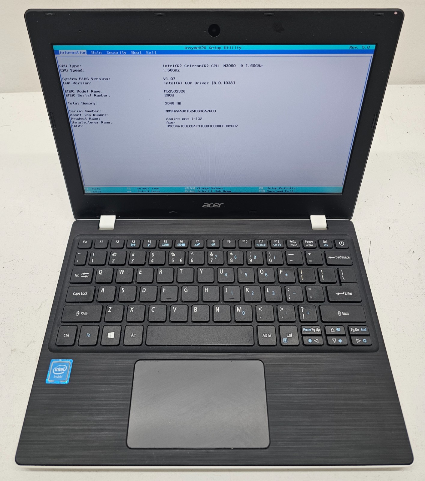 Acer Aspire One AO1-132-C3T3 Laptop Intel Celeron N3060 2GB Ram 32GB NO OS (FL)