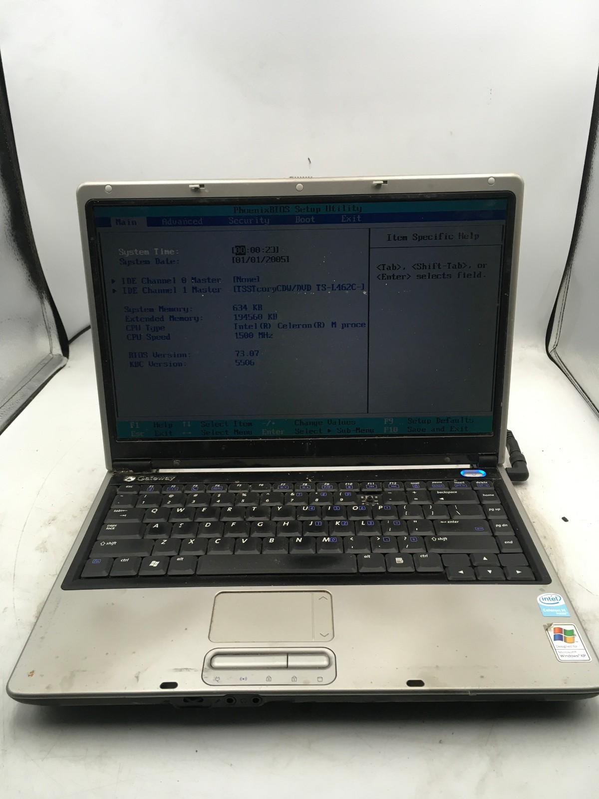 GATEWAY W323 UI1 – BOOTS TO BIOS – INTEL CELERON M – 256MB RAM – READ DESC – BB!