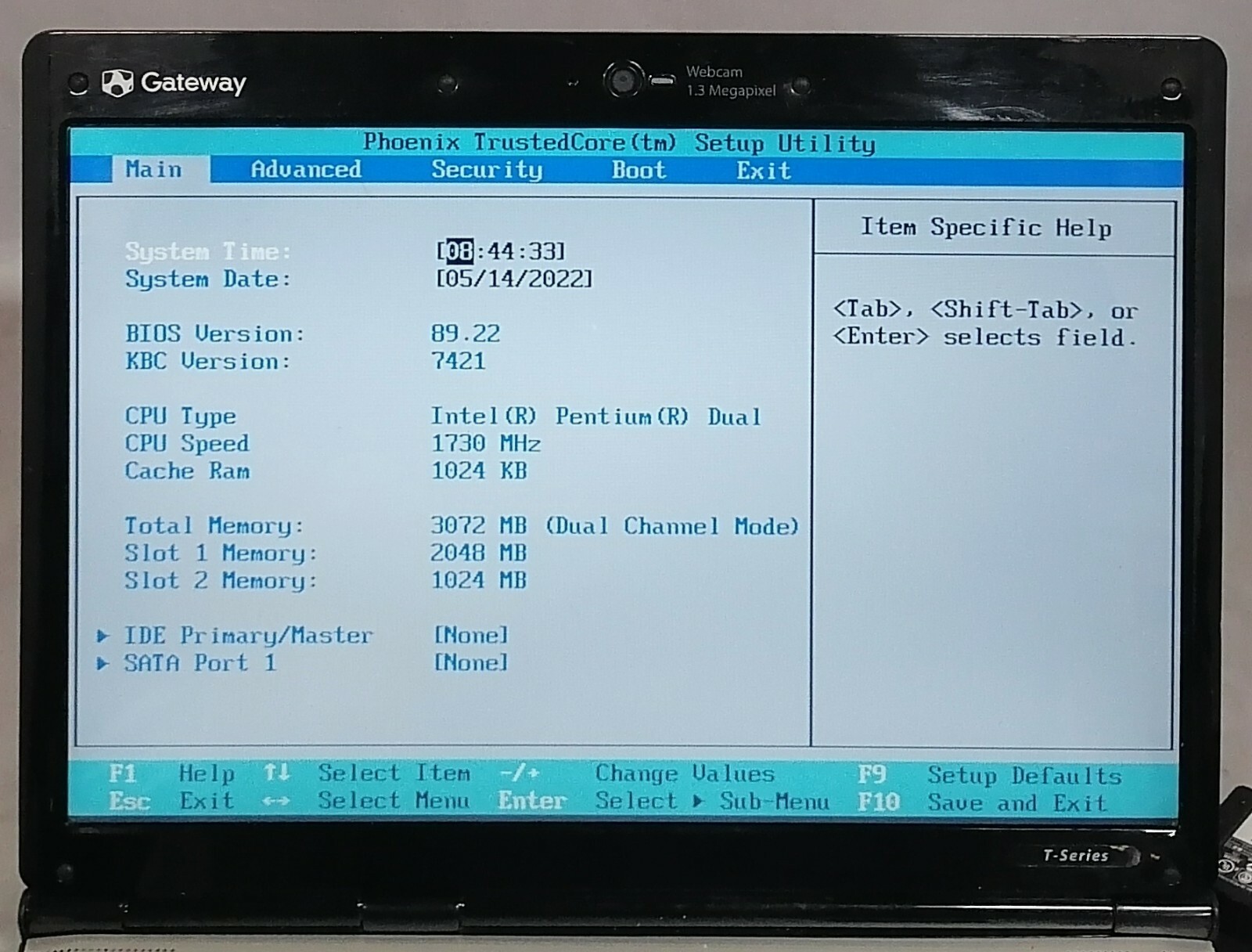 For Parts Gateway 14” T-Series T-6321 W350l (Pentium Dual-Core T2370, 3GB RAM)