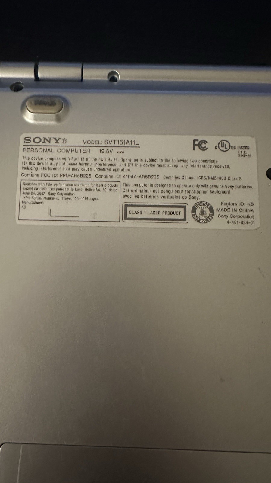 Sony VAIO SVT151A11L 15″ Intel Core i5 Windows 11 Silver Laptop w/Charger