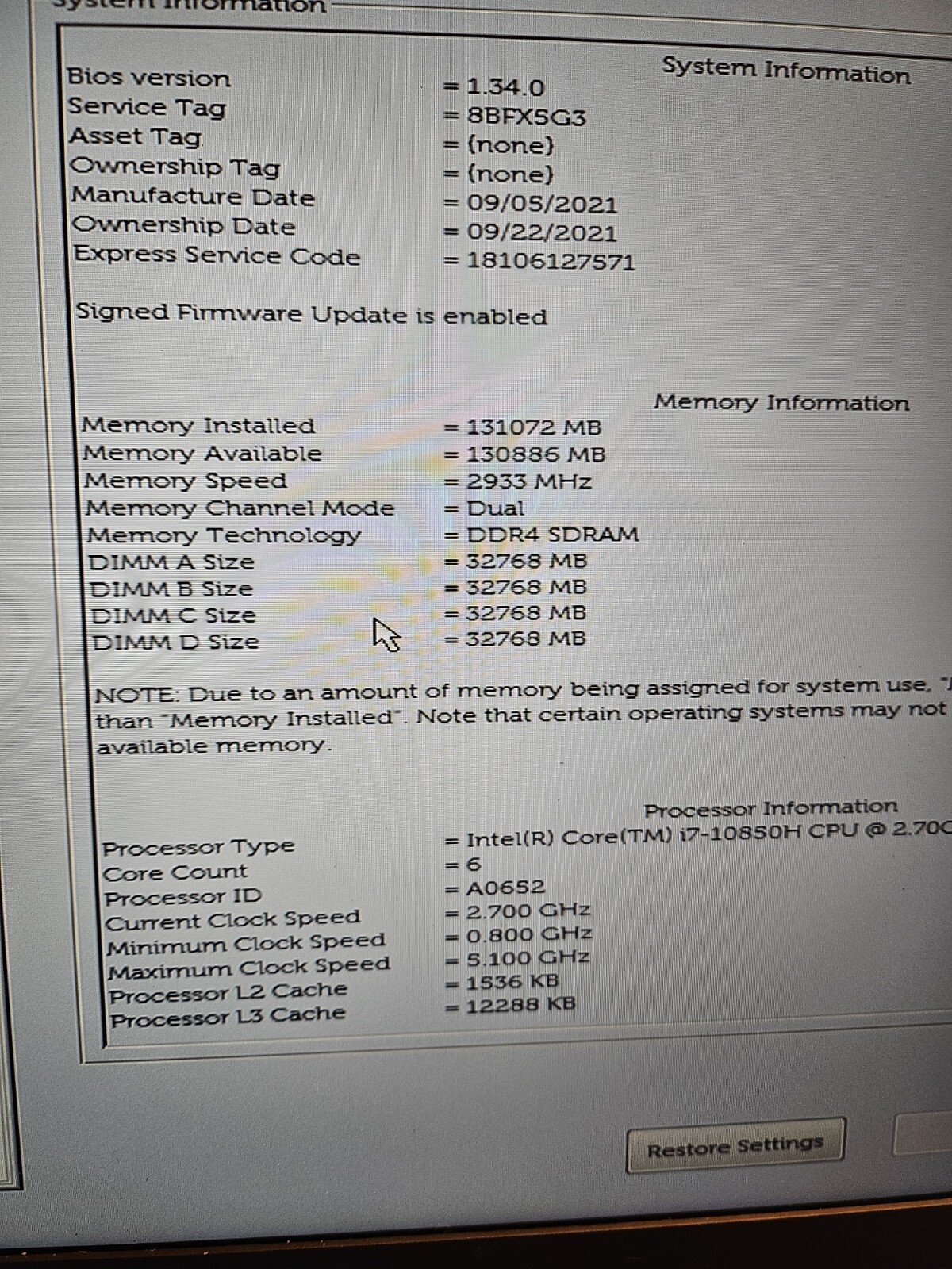 Dell Precision 7550 i7-10850H 2.7 GHz 1.5TB M.2/128GB ddr4 memory Windows 11