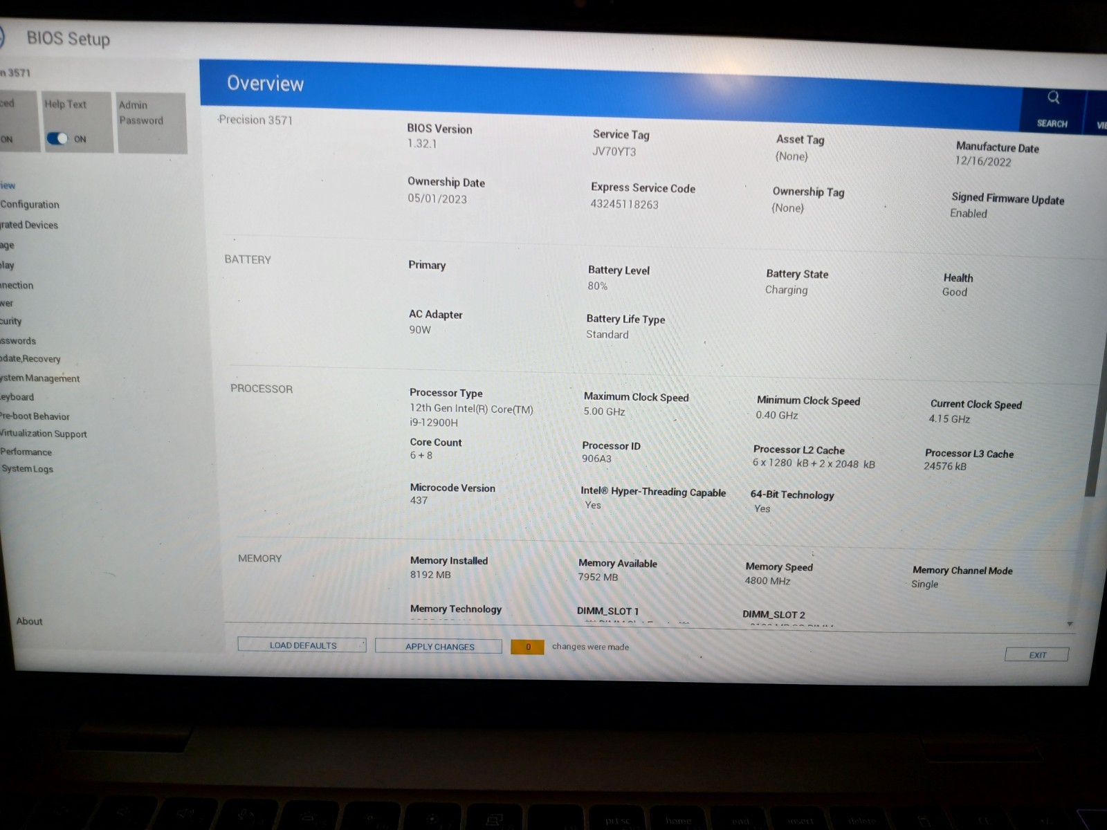 Dell Precision 3571 i9-12900H 4GB RAM 256 SSD RTX A1000 Win11 #97