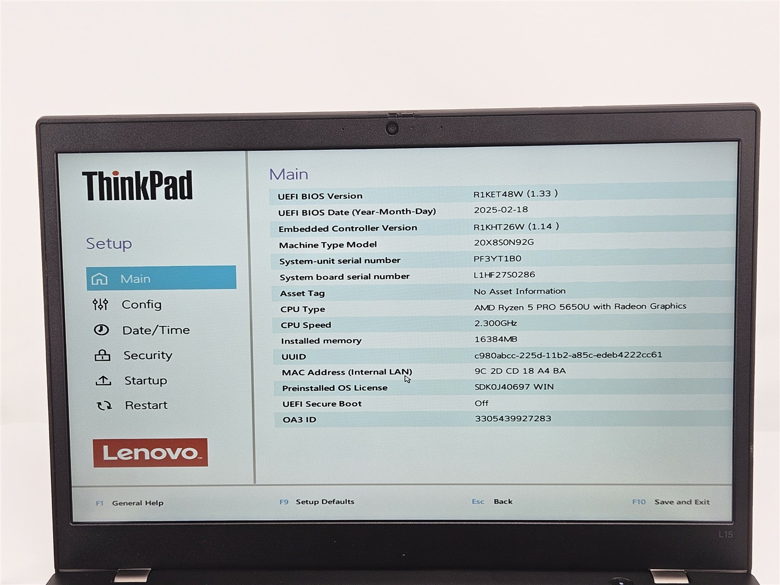 Lenovo ThinkPad L15 Gen 2 Ryzen 5 Pro 5650U 16GB 512GB SSD 15.6″ Business Laptop