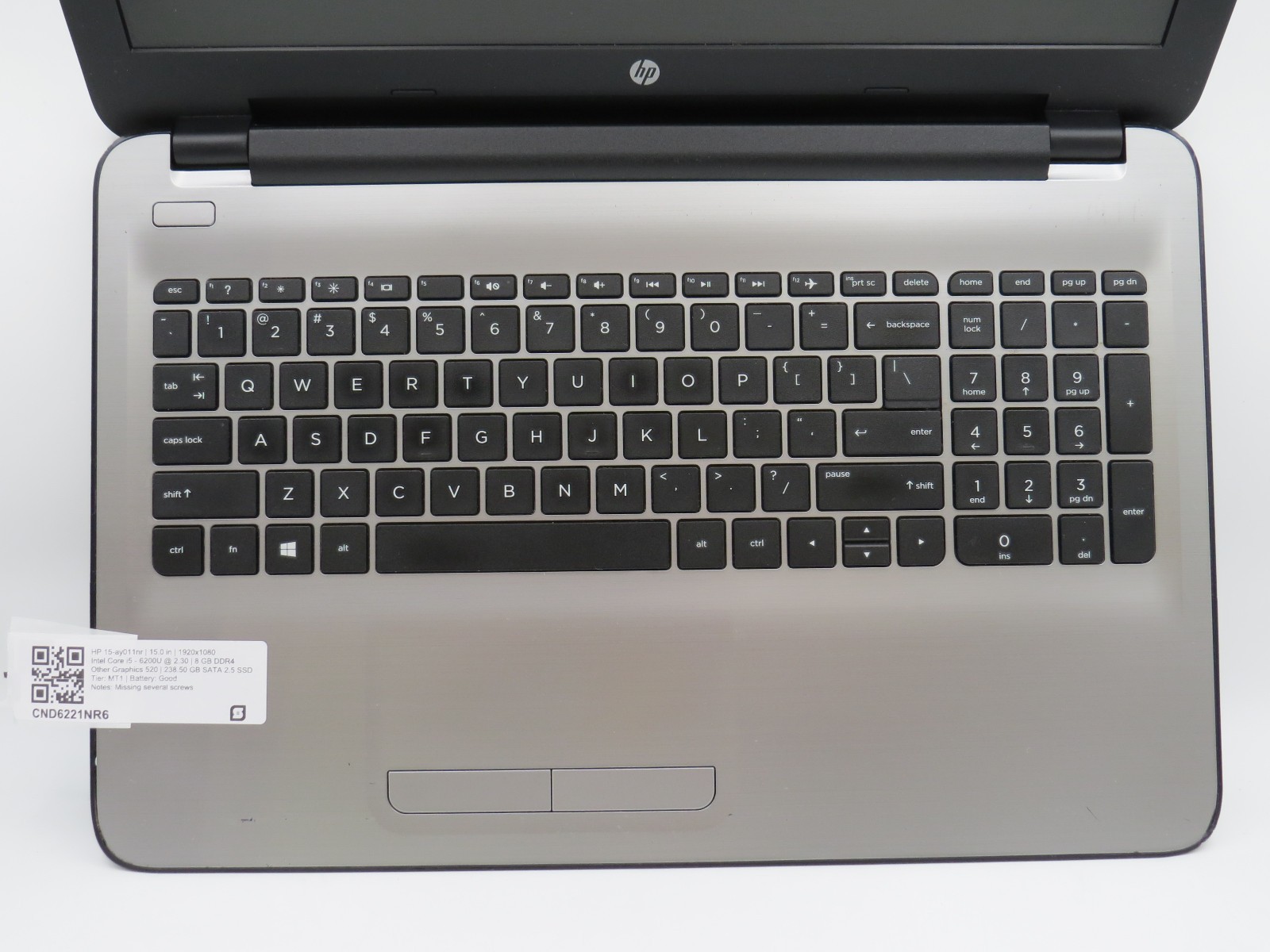HP 15 ay011nr | i5-6200U @ 2.3GHz | 8GB DDR4 | 238GB 2.5″ SATA SSD | 15″ | No OS