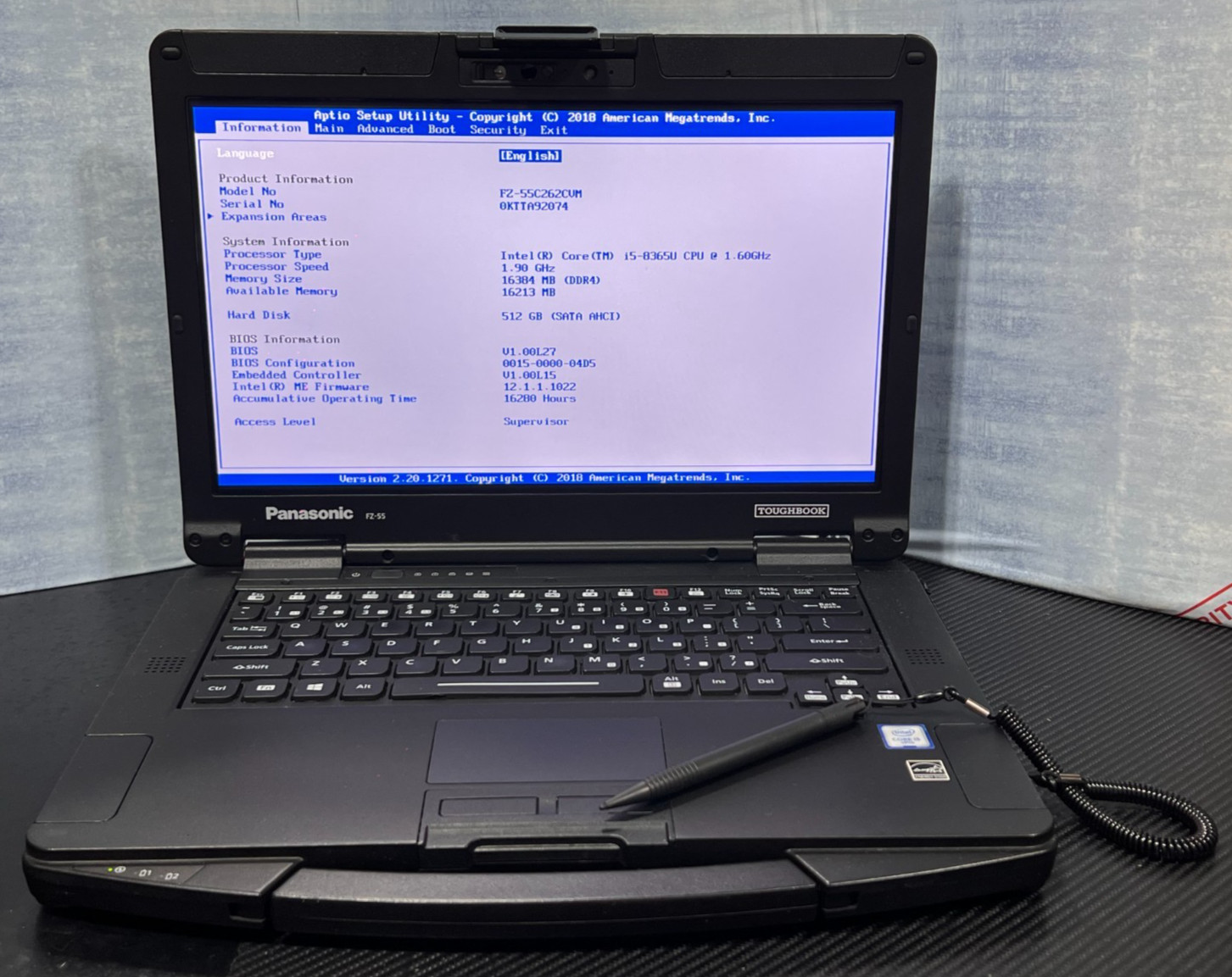 FZ-55C262CVM i5-8365U, 512GB SSD,16GB Mem,VGA,HDMI, GPS, Touchscreen,Win11 25H2.