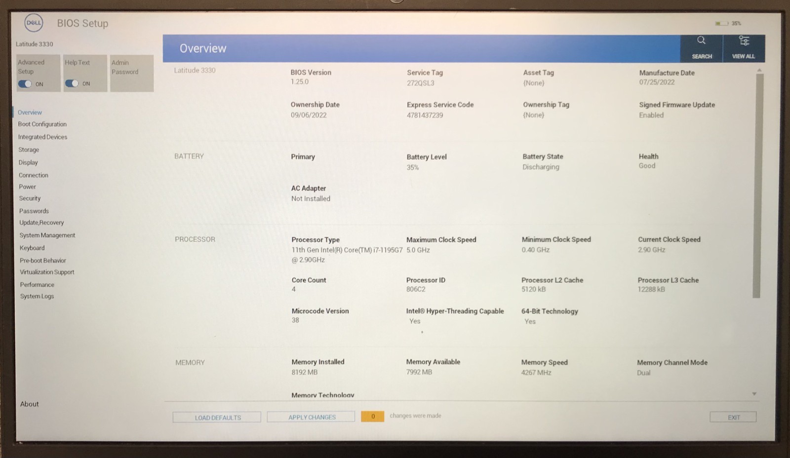 Dell Latitude 3330 14″ Laptop i7-1195G7 8GB RAM 256GB NVMe, As Is