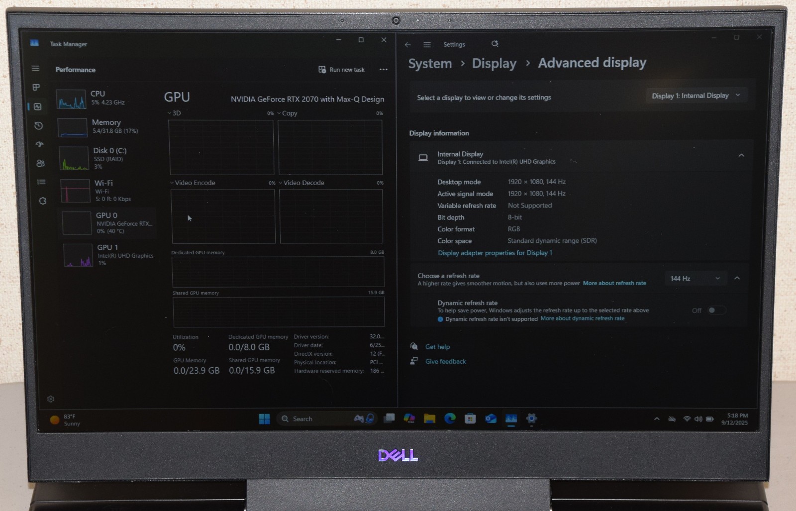 Dell G7 7500 15.6″ i7-10750H 6-Core 1TB NVMe SSD 32GB GeForce RTX 2070 RGB 144Hz