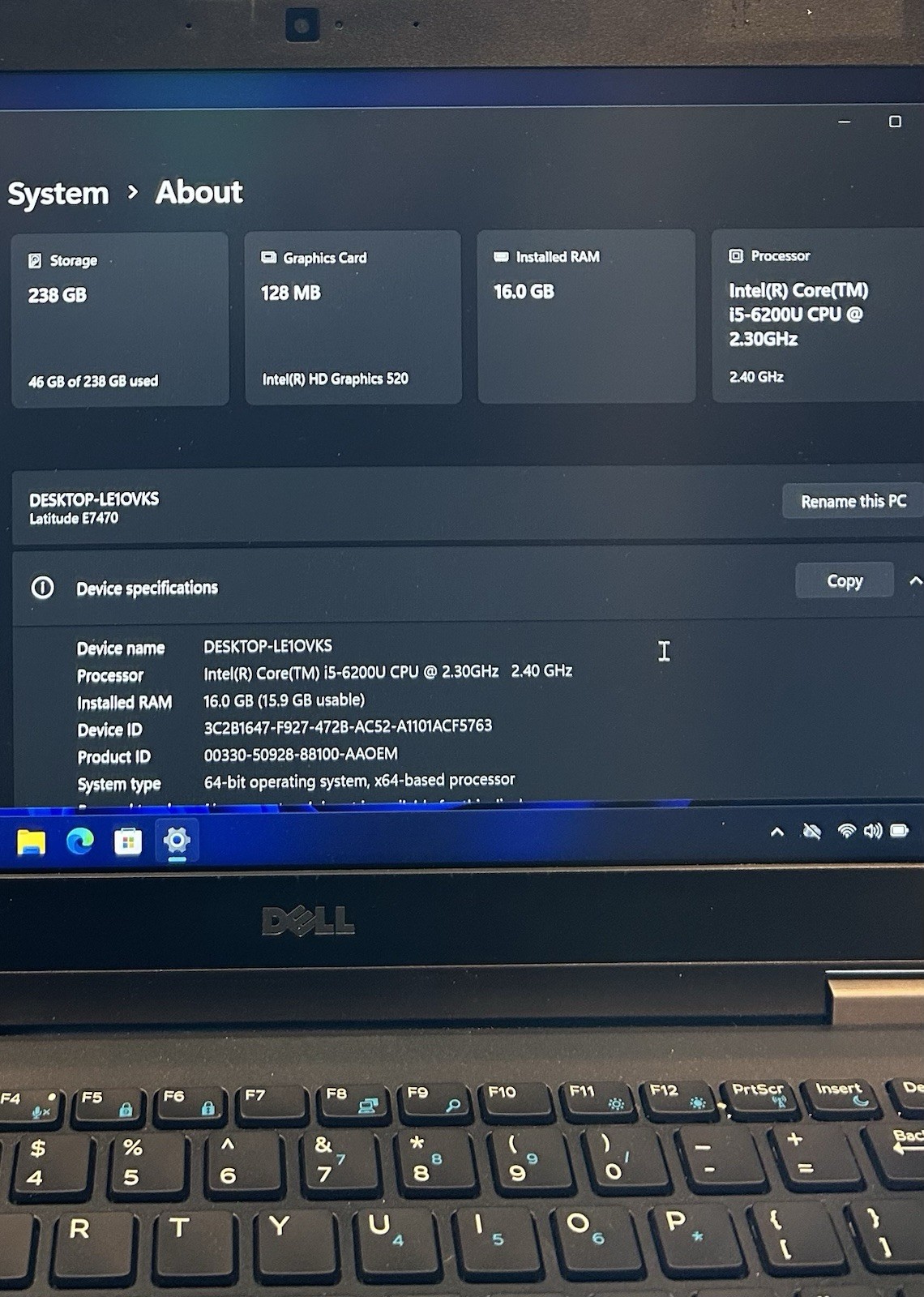 Dell Latitude E7470 Laptop Intel Core i5-6200U 2.3GHz 16GB RAM 256GB M.2 Win 11