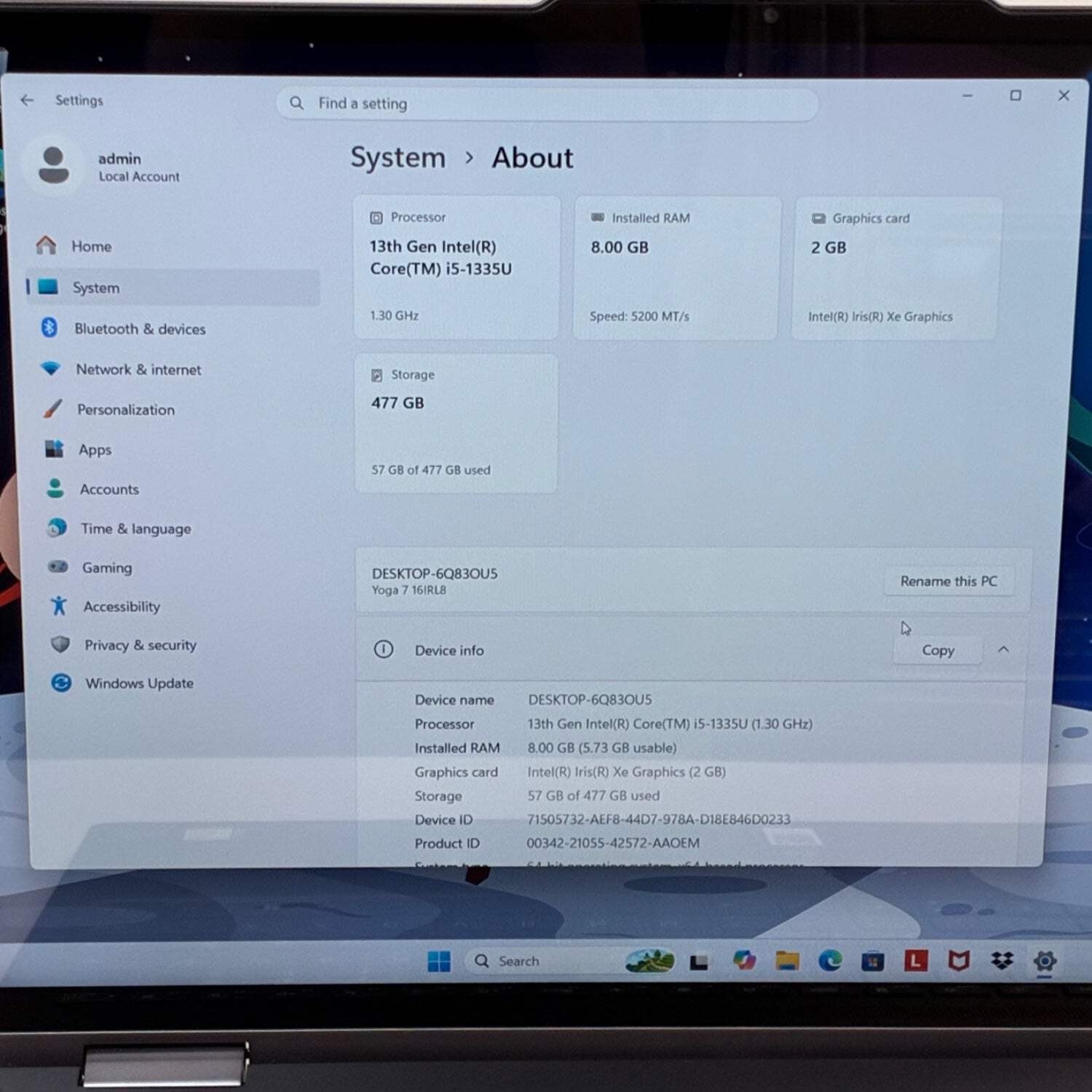 Lenovo Yoga 7 16IRL8 82YN 16″ i5-1335U 1.3GHz 8GB RAM 512GB SSD