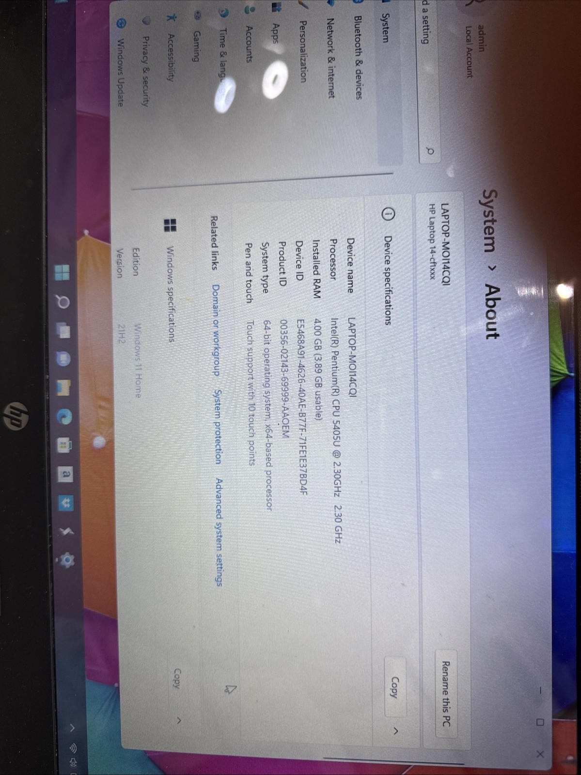 HP Notebook 14-cf1013ds 14″ Pentium Gold 5405U 4GB 64GB eMMC W11H