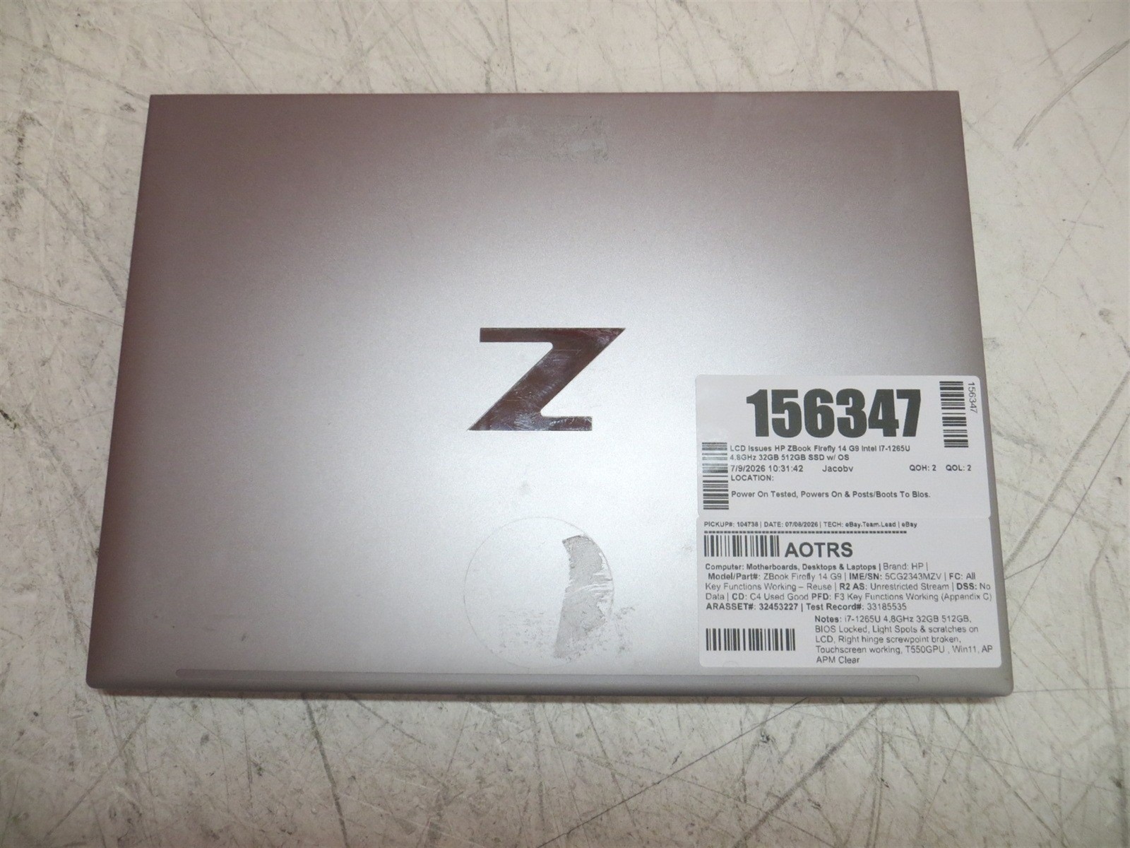 LCD Issues HP ZBook Firefly 14 G9 Intel i7-1265U 4.8GHz 32GB 512GB SSD w/ OS