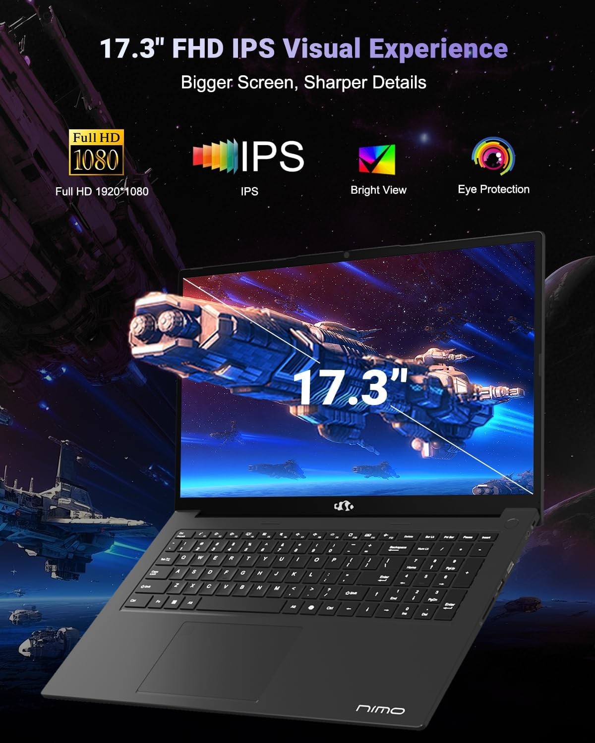 NIMO 17.3″ IPS Gaming Laptop AMD Ryzen 7 8745HS Up to 4.9GHz 32GB RAM 1TB SSD